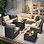 8 Piece Outdoor Patio Furniture Set, Outdoor Sectional Furniture, Rattan & Wicker Modern Modular Conversation Set Sofa Couch W/Water Resistant Washable Thick Cushions and Coffee Table, Beige