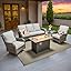 5 Pieces Patio Furniture Set, Outdoor Wicker Sofa Couch with Swivel Chairs Solar Lights Table, High Back Modern All Weather Conversation Sets, Grey Rattan, Denim Blue