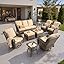 5 Pieces Patio Furniture Set, Outdoor Wicker Sofa Couch with Swivel Chairs Solar Lights Table, High Back Modern All Weather Conversation Sets, Grey Rattan, Denim Blue