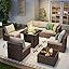 8 Piece Outdoor Patio Furniture Set, Outdoor Sectional Furniture, Rattan & Wicker Modern Modular Conversation Set Sofa Couch W/Water Resistant Washable Thick Cushions and Coffee Table, Beige