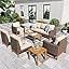Outdoor Patio Furniture Sets, 5-Piece All-Weather Patio Conversation Set, High Back Wicker Rattan Setional Sofa with Large Single Sofa Chairs, Ottomans & Wooden Coffee Table (Beige)