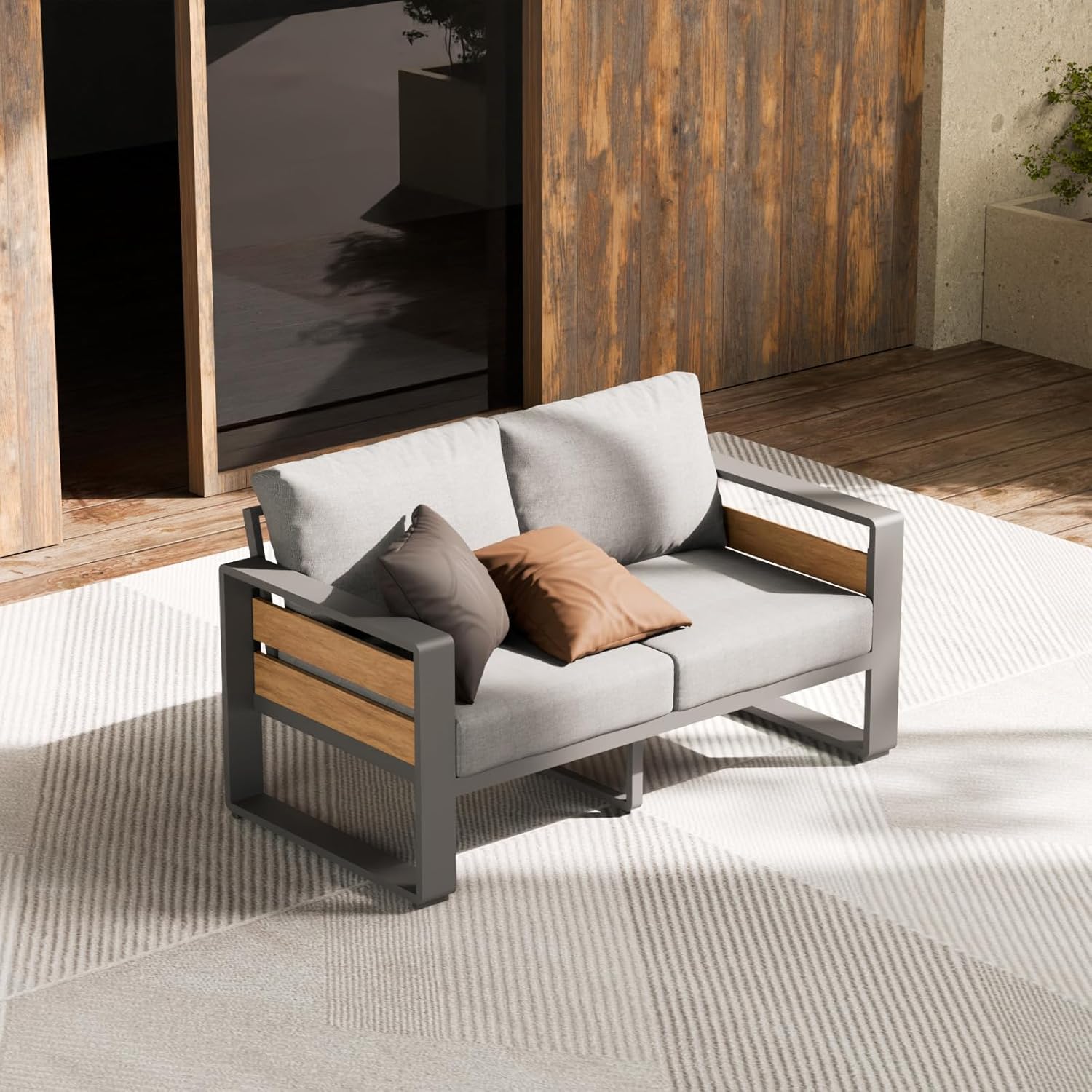 Aluminum Outdoor Patio Furniture Set, 5-Piece Metal Modern Outside Sectional Conversation Lawn Furniture with Coffee Table & Washable Thick Cushions,Seating Sofa for Garden/Backyard/Porch Grey