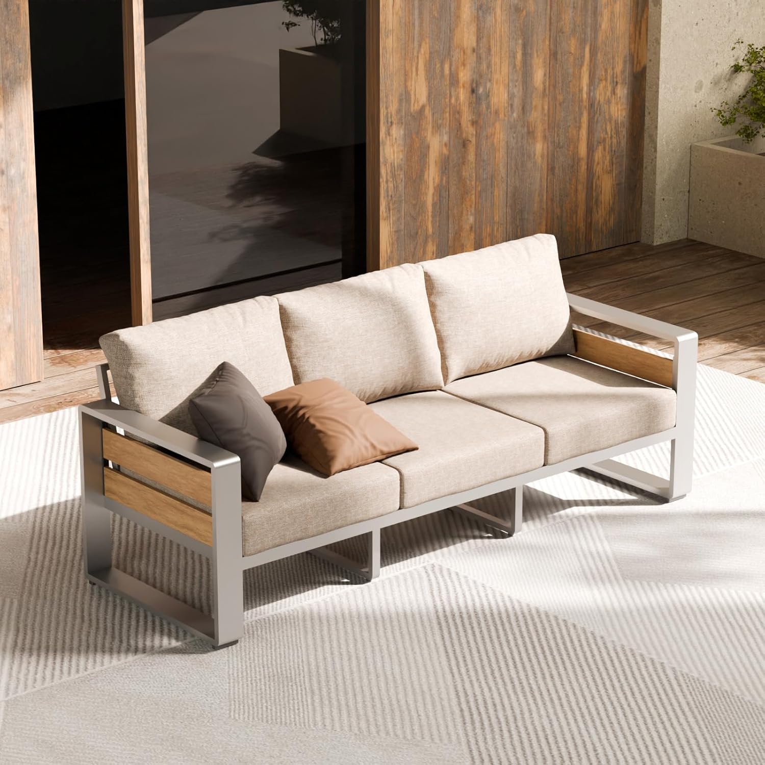 Aluminum Outdoor Patio Furniture Set, 5-Piece Metal Modern Outside Sectional Conversation Lawn Furniture with Coffee Table & Washable Thick Cushions,Seating Sofa for Garden/Backyard/Porch Grey