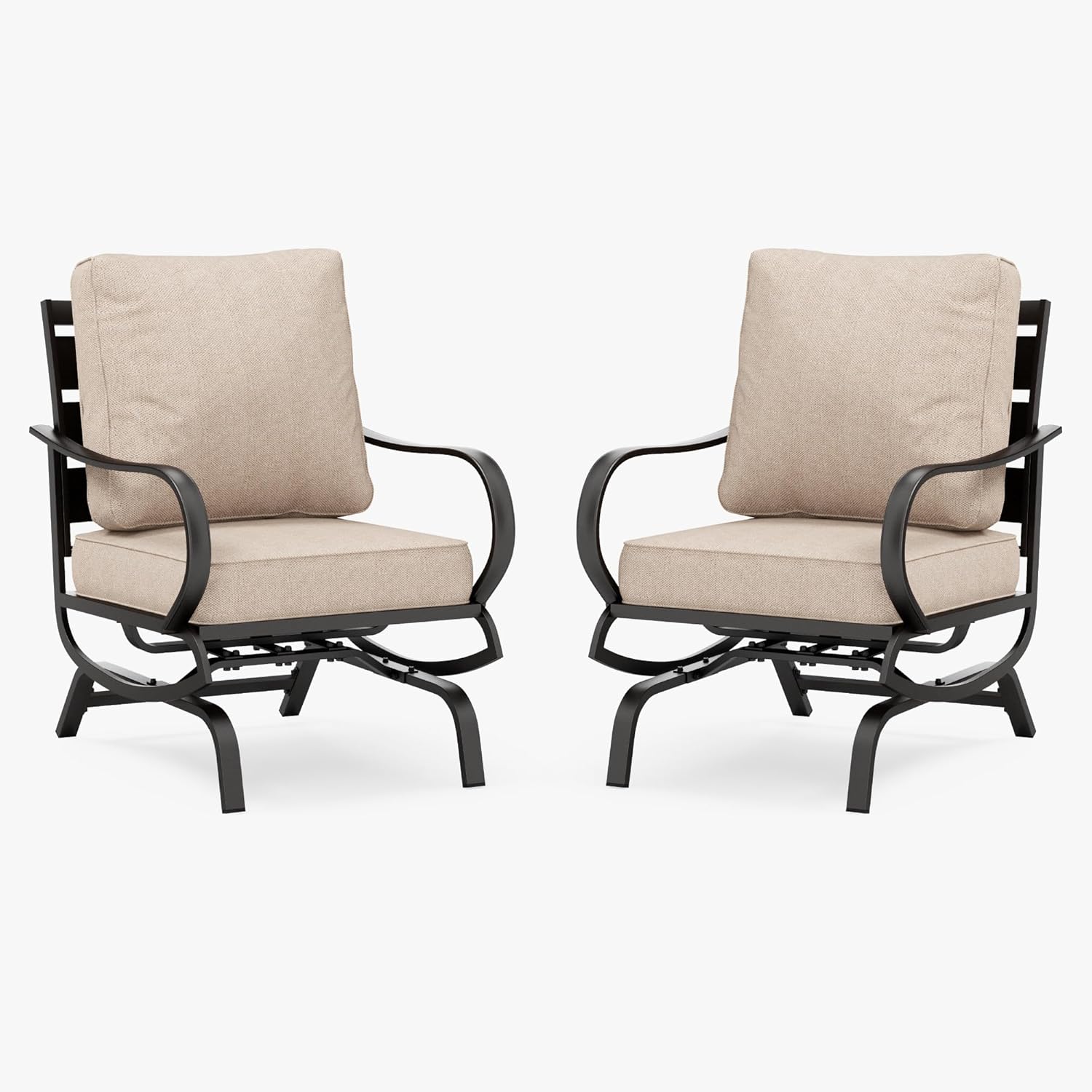 5 PCS Patio Furniture Set, Metal Outdoor Furniture Set with 1 x 3 Seater Deep Seating Bench, 2 x Swivel Sofa Chairs & 2 x Metal Cushioned Ottoman, Outdoor Patio Set for Garden