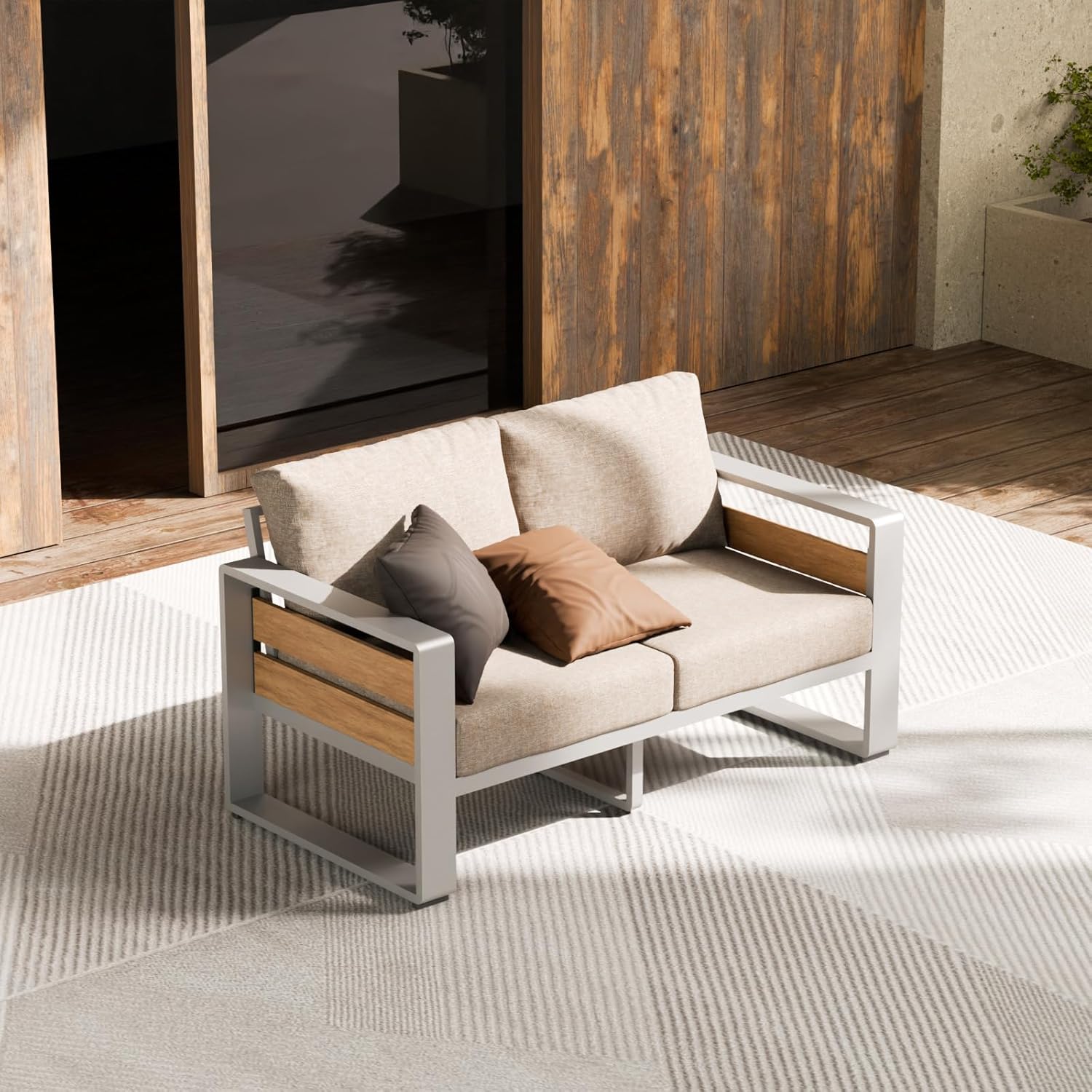 Aluminum Outdoor Patio Furniture Set, 5-Piece Metal Modern Outside Sectional Conversation Lawn Furniture with Coffee Table & Washable Thick Cushions,Seating Sofa for Garden/Backyard/Porch Grey