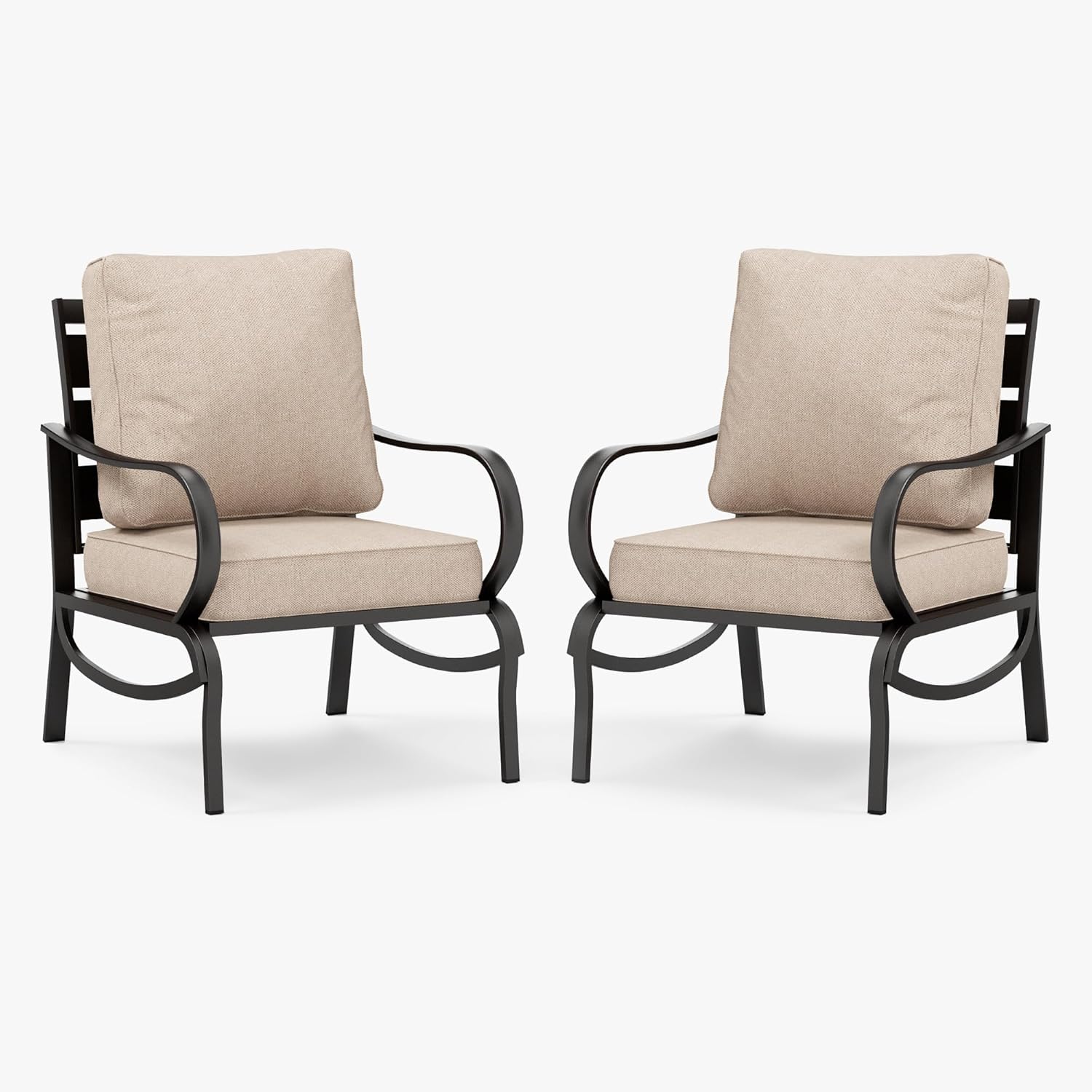 5 PCS Patio Furniture Set, Metal Outdoor Furniture Set with 1 x 3 Seater Deep Seating Bench, 2 x Swivel Sofa Chairs & 2 x Metal Cushioned Ottoman, Outdoor Patio Set for Garden