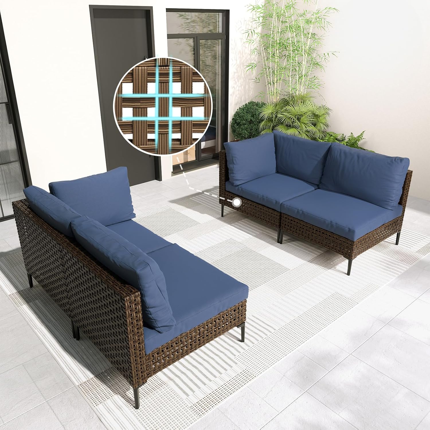 Grand patio 7-Piece Wicker Patio Furniture Set, Boho Outdoor Conversation Set Sectional Sofa with Water Resistant Thick Cushions and Coffee Table, Cream
