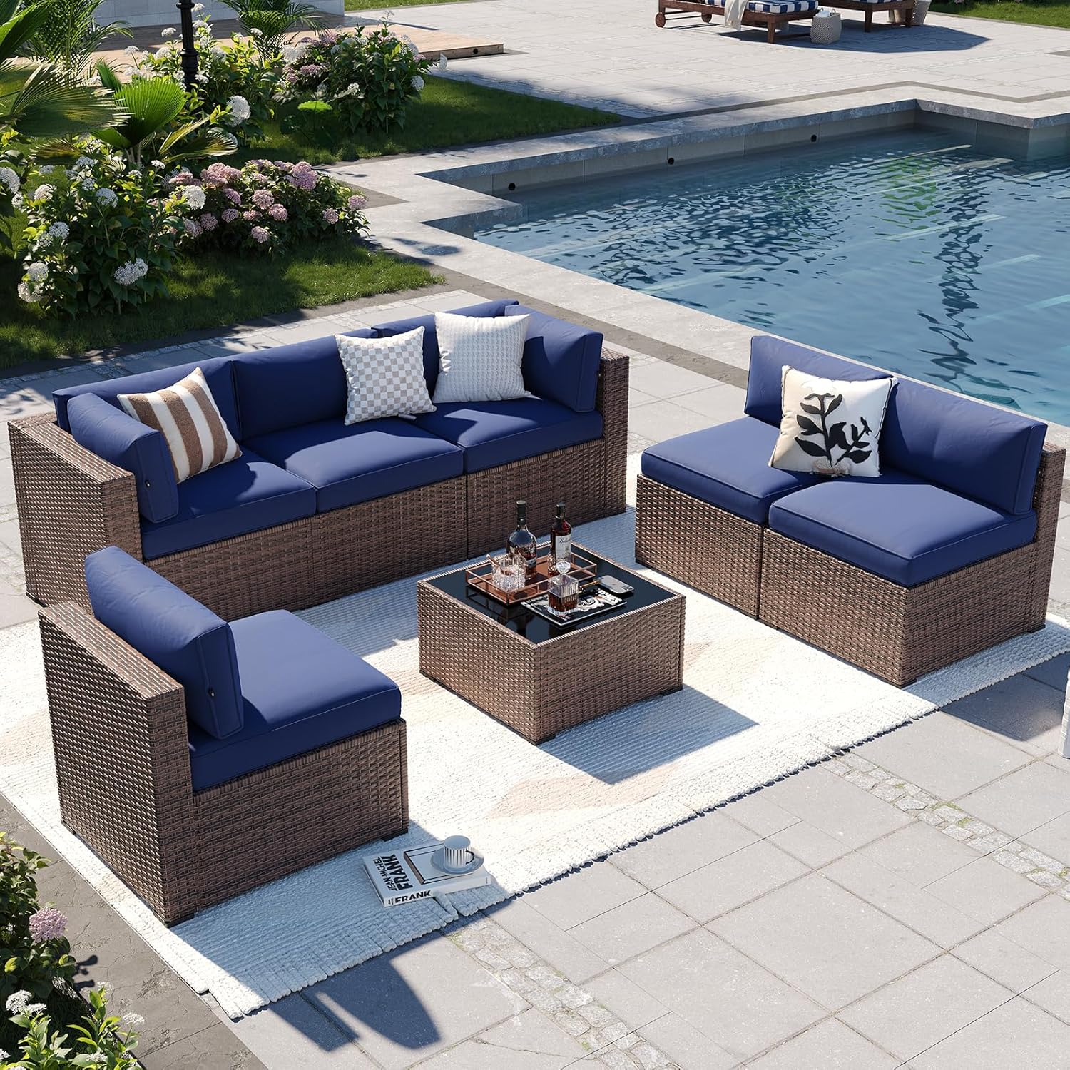 Patio Furniture Sets, 7-Piece Outdoor Patio Furniture with Thick Cushions, Wicker Outdoor Conversation Set Sectional Sofa for Backyard, Poolside, Garden