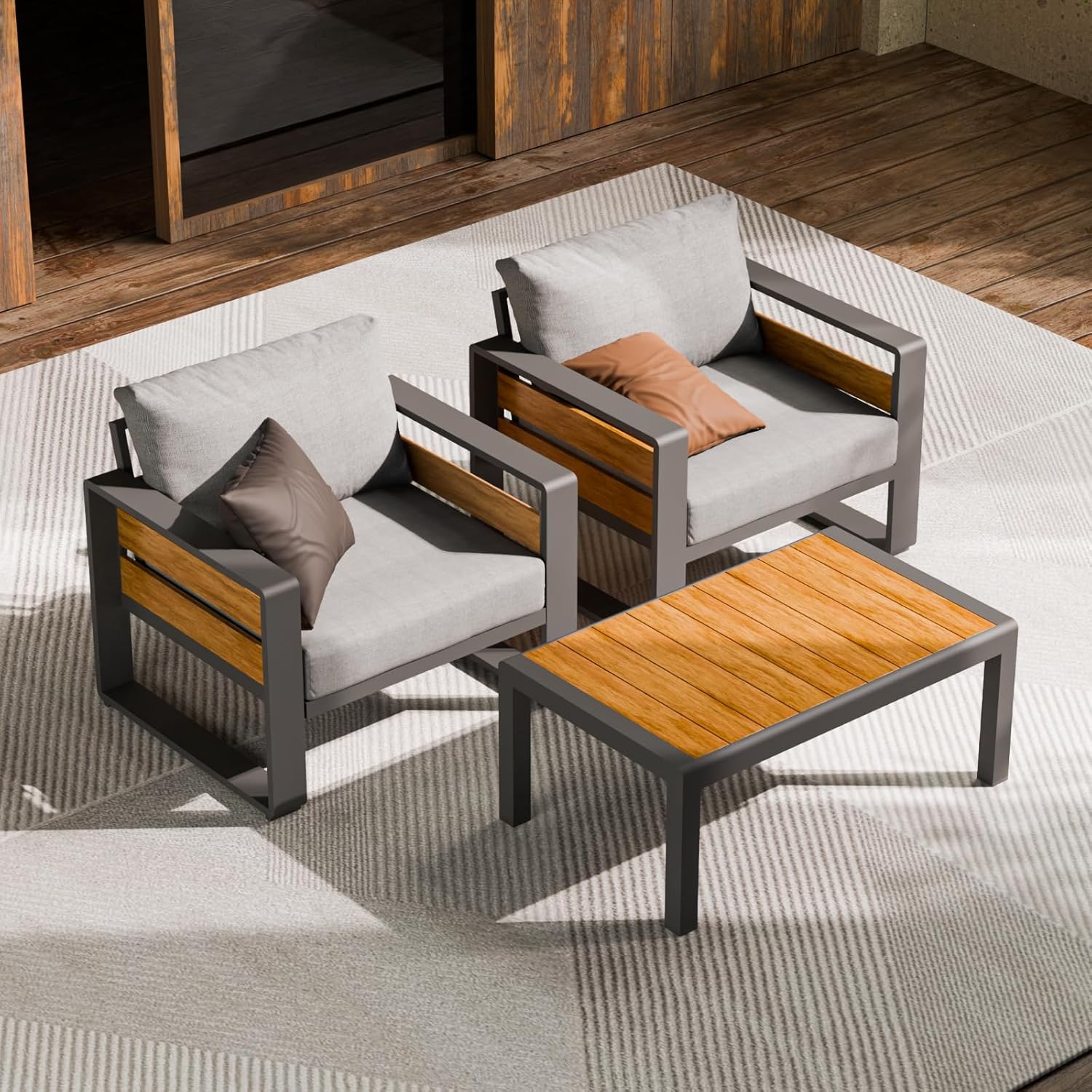 Aluminum Outdoor Patio Furniture Set, 5-Piece Metal Modern Outside Sectional Conversation Lawn Furniture with Coffee Table & Washable Thick Cushions,Seating Sofa for Garden/Backyard/Porch Grey