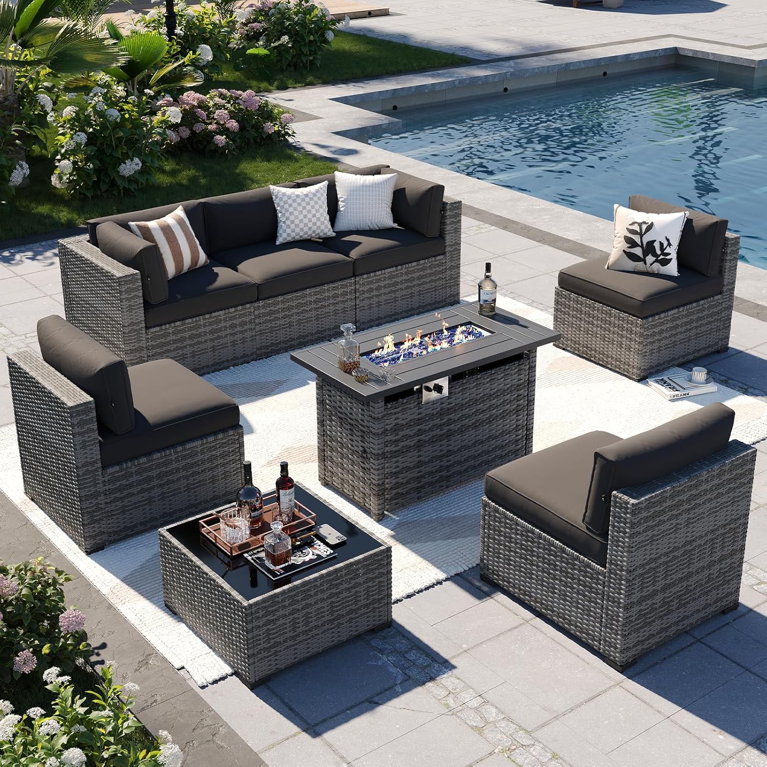 Patio Furniture Sets, 7-Piece Outdoor Patio Furniture with Thick Cushions, Wicker Outdoor Conversation Set Sectional Sofa for Backyard, Poolside, Garden