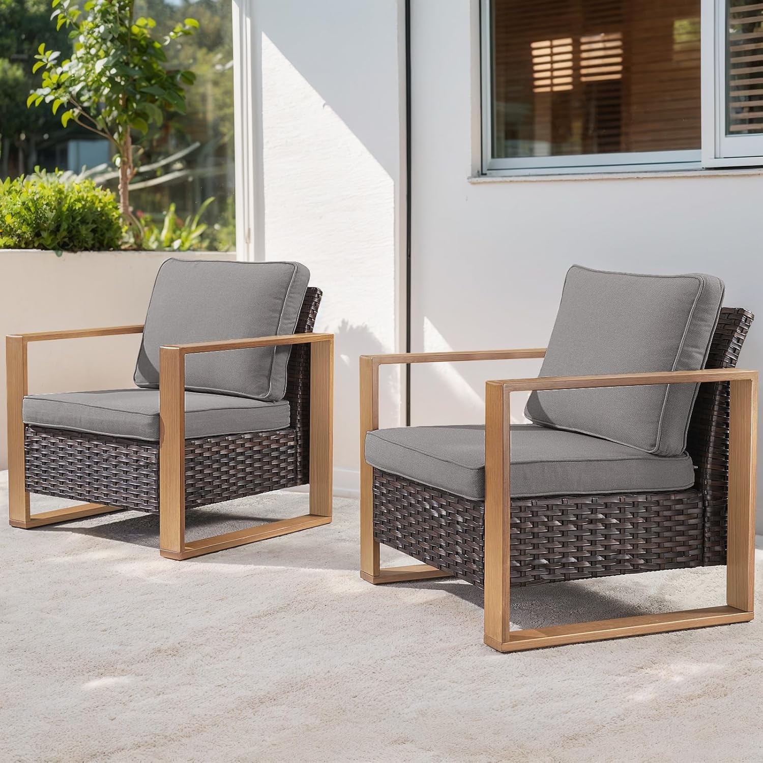 6 Piece Outdoor Patio Furniture Set with Propane Fire Pit Table, Wicker Patio Conversation Set with 2 Swivel Rocker Chairs Rattan Sofa and Removable 4" Thick Cushions for Deck Backyard