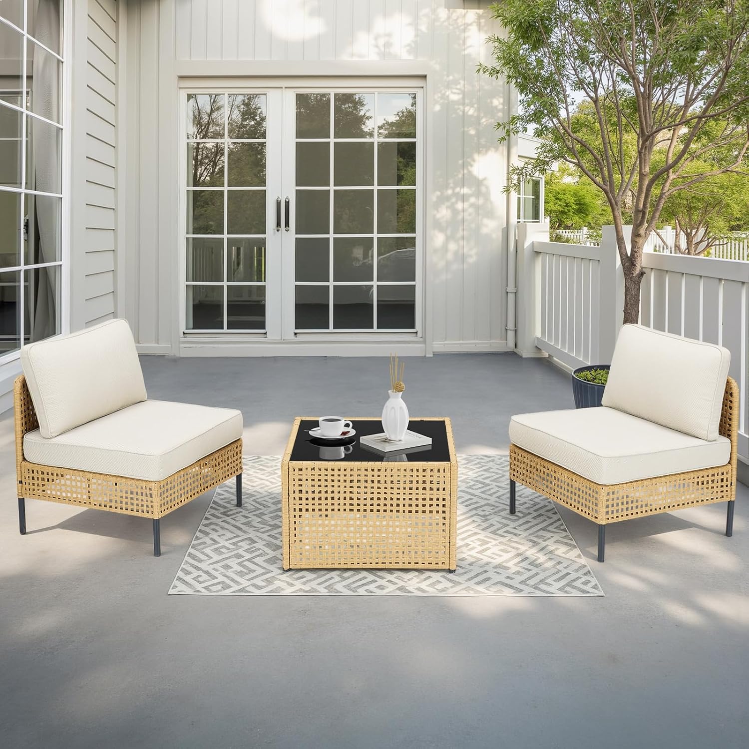 Large Outdoor Sectional 7-Piece, Boho Patio Sets for Outside with Coffee Table, All-Weather Waterproof Wicker Patio Furniture