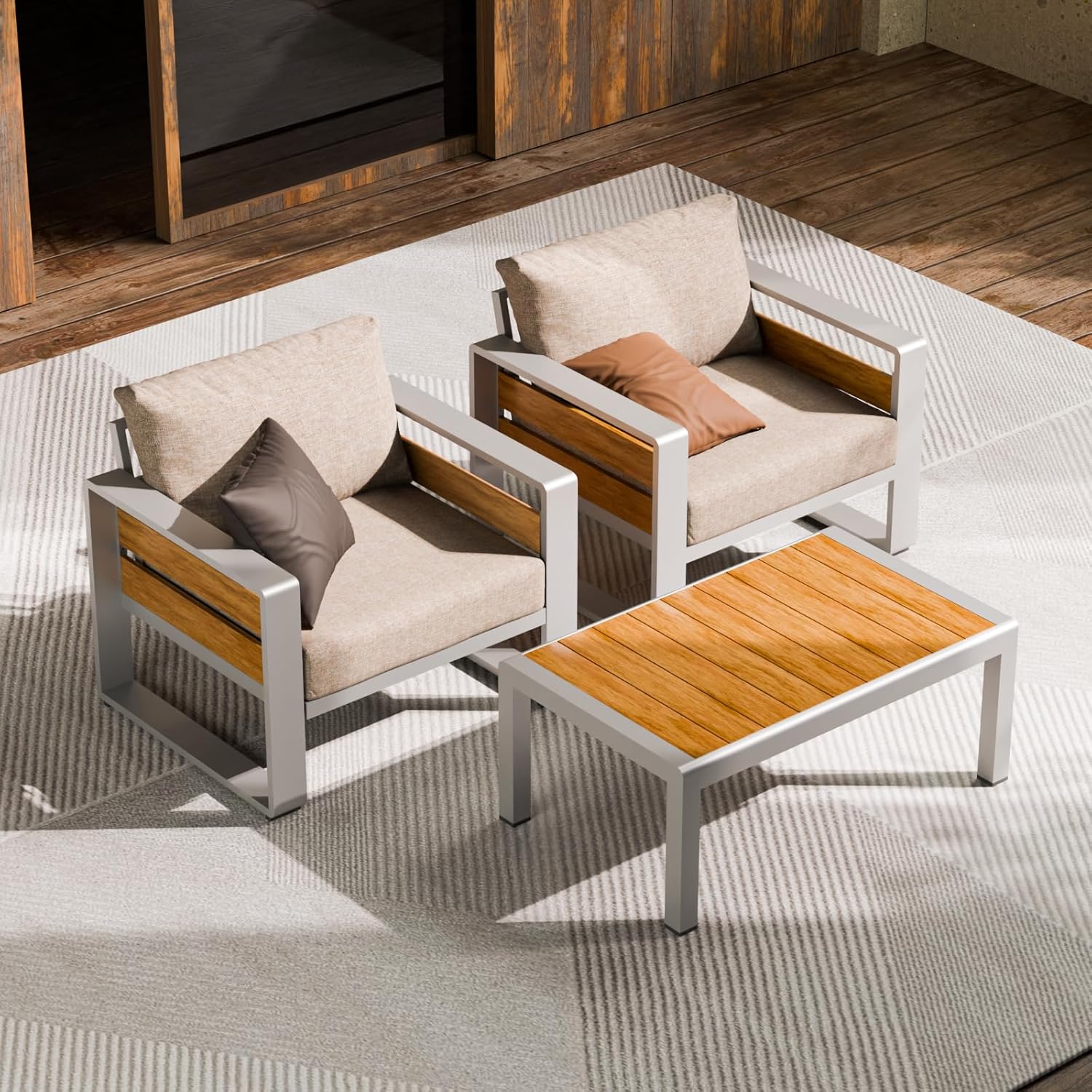 Aluminum Outdoor Patio Furniture Set, 5-Piece Metal Modern Outside Sectional Conversation Lawn Furniture with Coffee Table & Washable Thick Cushions,Seating Sofa for Garden/Backyard/Porch Grey