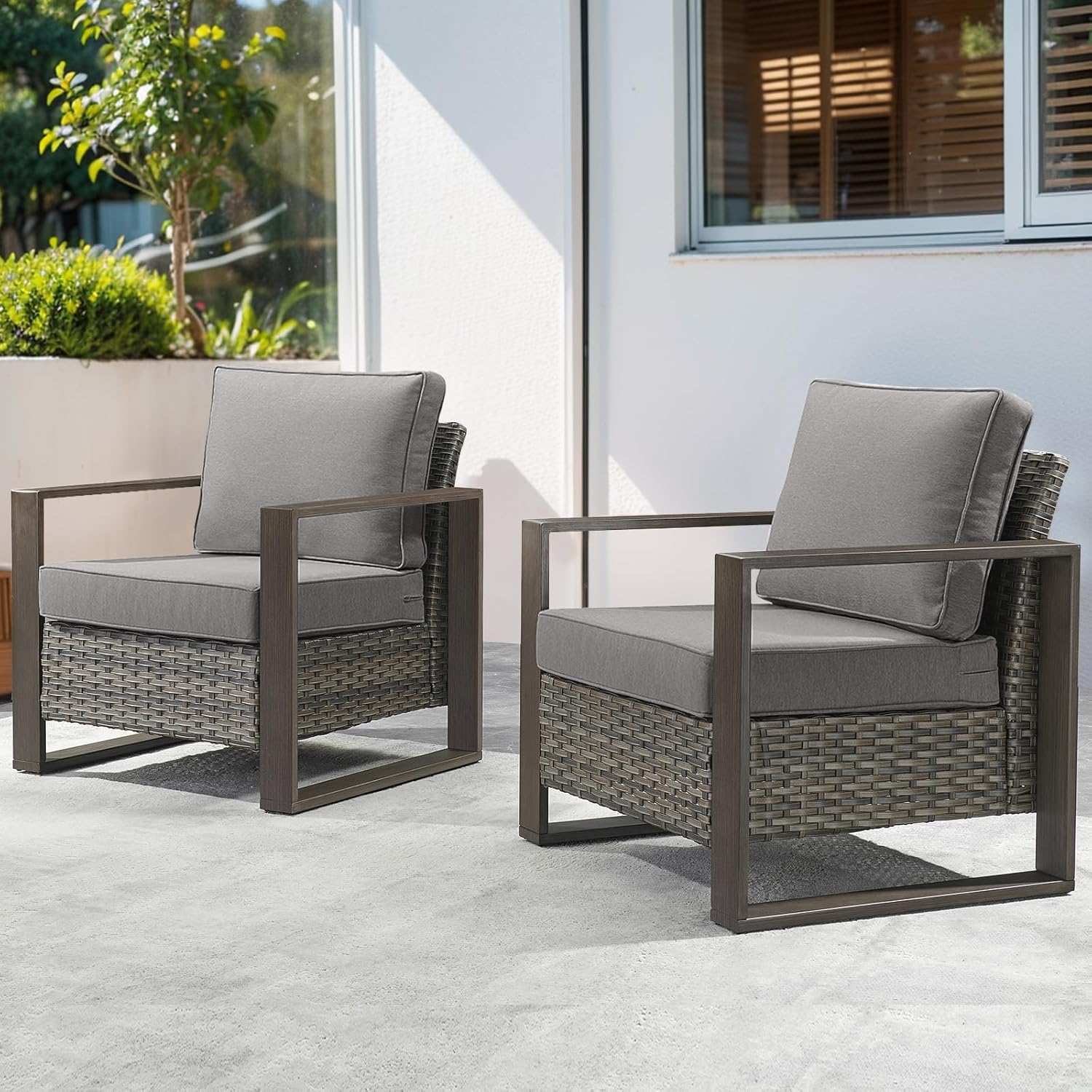 6 Piece Outdoor Patio Furniture Set with Propane Fire Pit Table, Wicker Patio Conversation Set with 2 Swivel Rocker Chairs Rattan Sofa and Removable 4" Thick Cushions for Deck Backyard