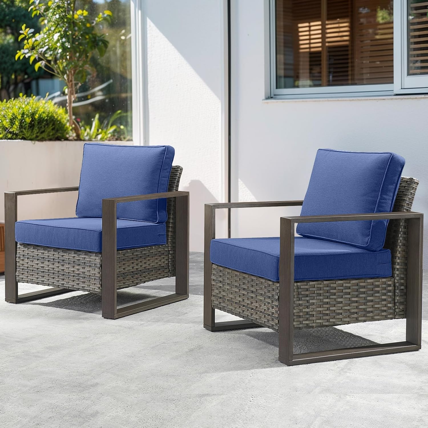 6 Piece Outdoor Patio Furniture Set with Propane Fire Pit Table, Wicker Patio Conversation Set with 2 Swivel Rocker Chairs Rattan Sofa and Removable 4" Thick Cushions for Deck Backyard