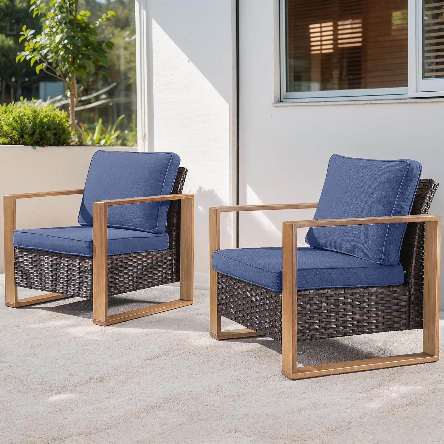 6 Piece Outdoor Patio Furniture Set with Propane Fire Pit Table, Wicker Patio Conversation Set with 2 Swivel Rocker Chairs Rattan Sofa and Removable 4" Thick Cushions for Deck Backyard