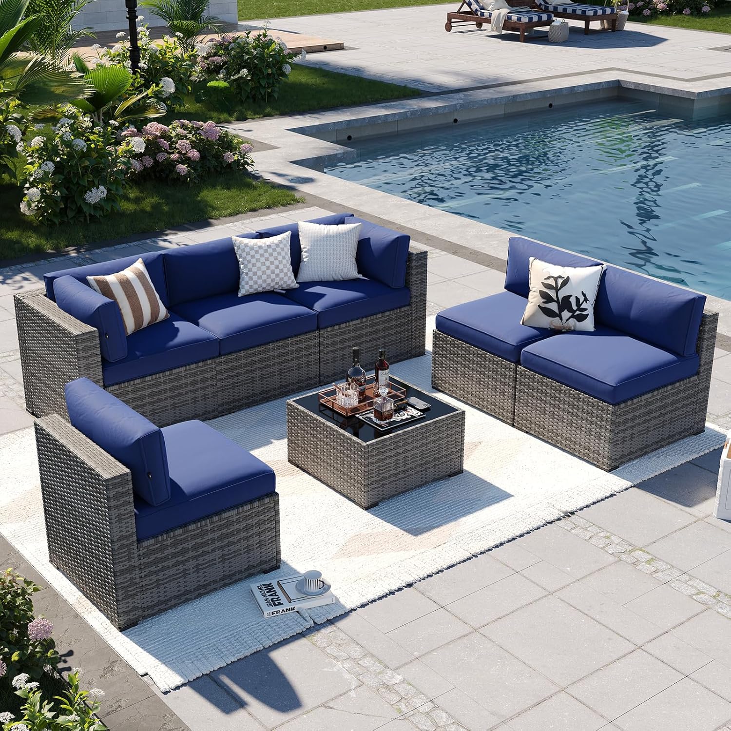 Patio Furniture Sets, 7-Piece Outdoor Patio Furniture with Thick Cushions, Wicker Outdoor Conversation Set Sectional Sofa for Backyard, Poolside, Garden