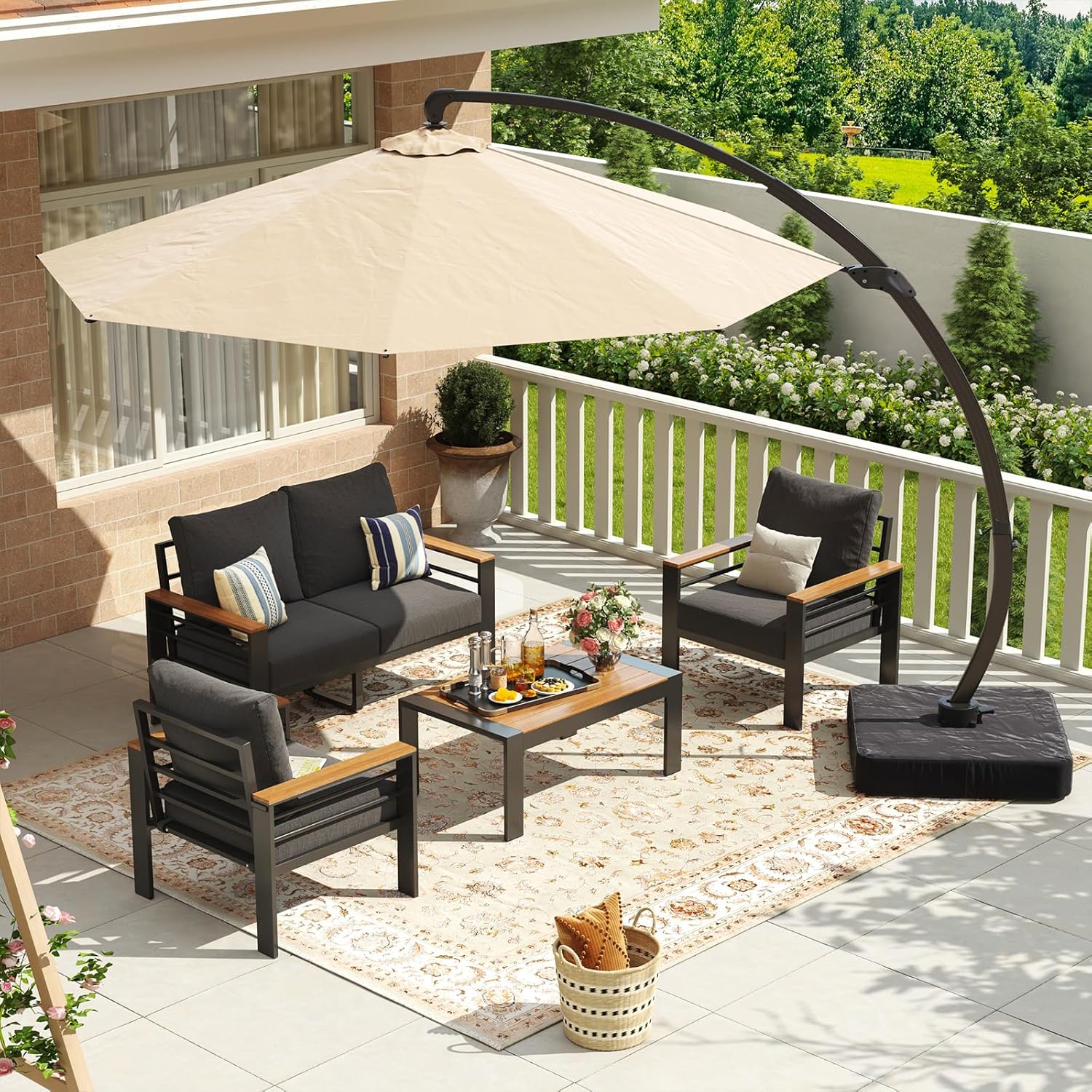 Aluminum Patio Furniture Set 7 Seats, Oversized Outdoor Sectional with Washable Thick Cushions, Coffee Table and Waterproof Cover, Patio Conversation Sets for Porch, Balcony, Deck