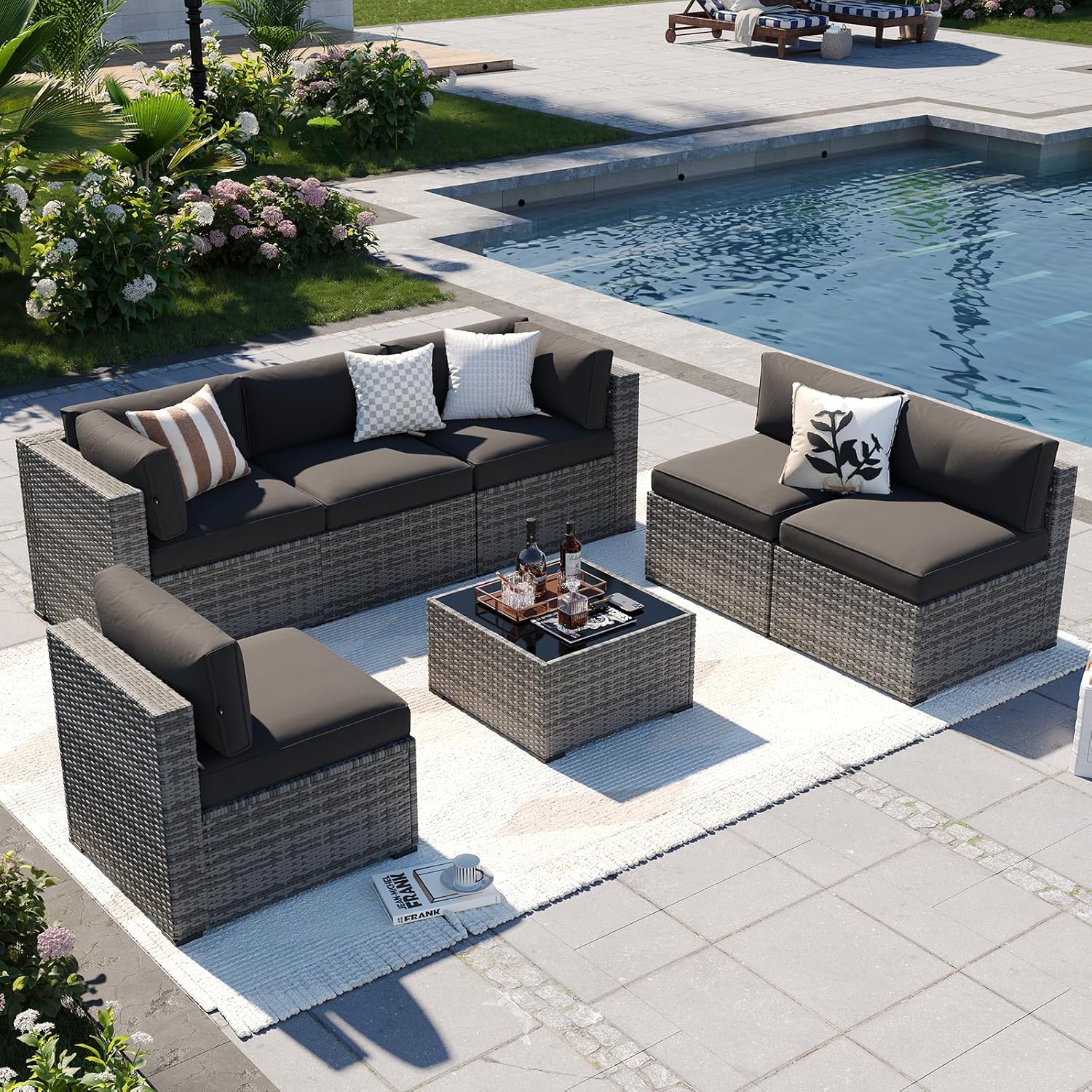 Patio Furniture Sets, 7-Piece Outdoor Patio Furniture with Thick Cushions, Wicker Outdoor Conversation Set Sectional Sofa for Backyard, Poolside, Garden