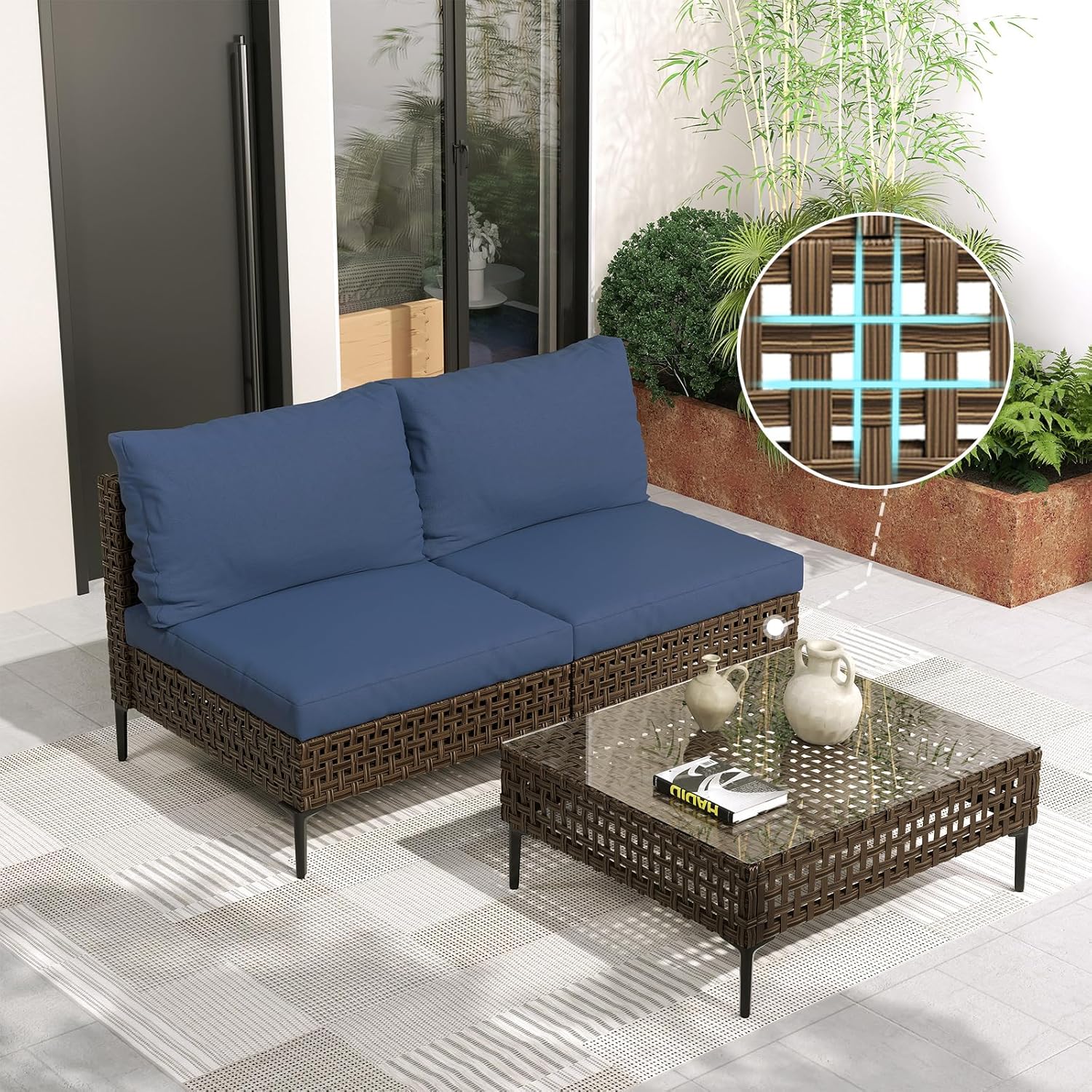 Grand patio 7-Piece Wicker Patio Furniture Set, Boho Outdoor Conversation Set Sectional Sofa with Water Resistant Thick Cushions and Coffee Table, Cream