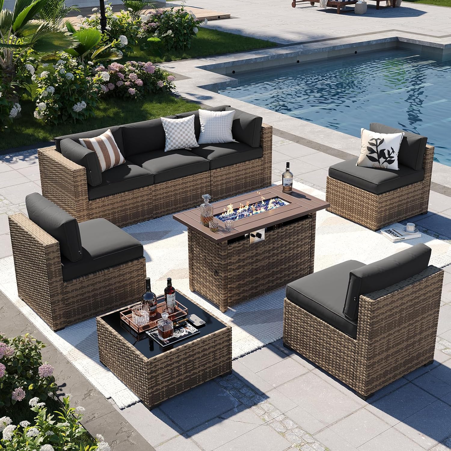 Patio Furniture Sets, 7-Piece Outdoor Patio Furniture with Thick Cushions, Wicker Outdoor Conversation Set Sectional Sofa for Backyard, Poolside, Garden