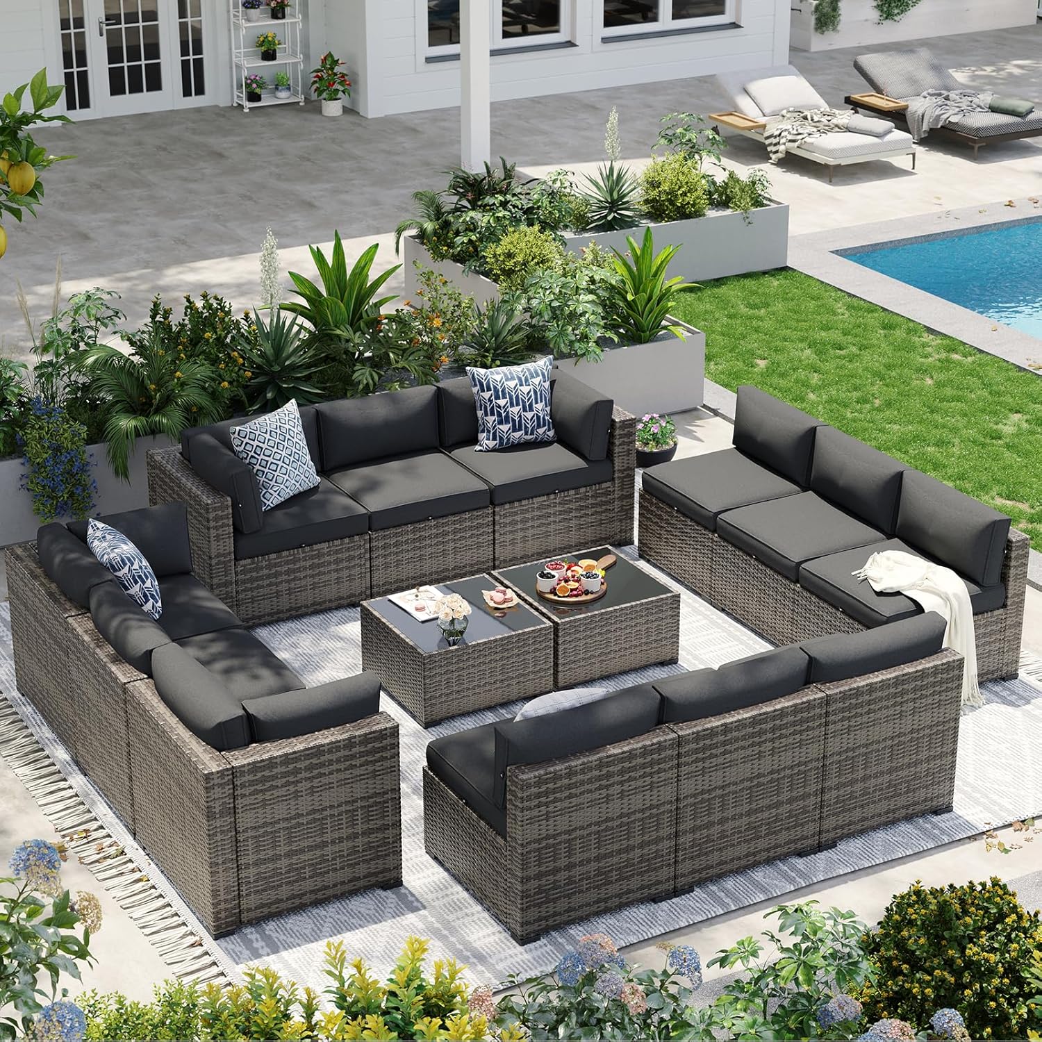 Patio Furniture Sets, 7-Piece Outdoor Patio Furniture with Thick Cushions, Wicker Outdoor Conversation Set Sectional Sofa for Backyard, Poolside, Garden