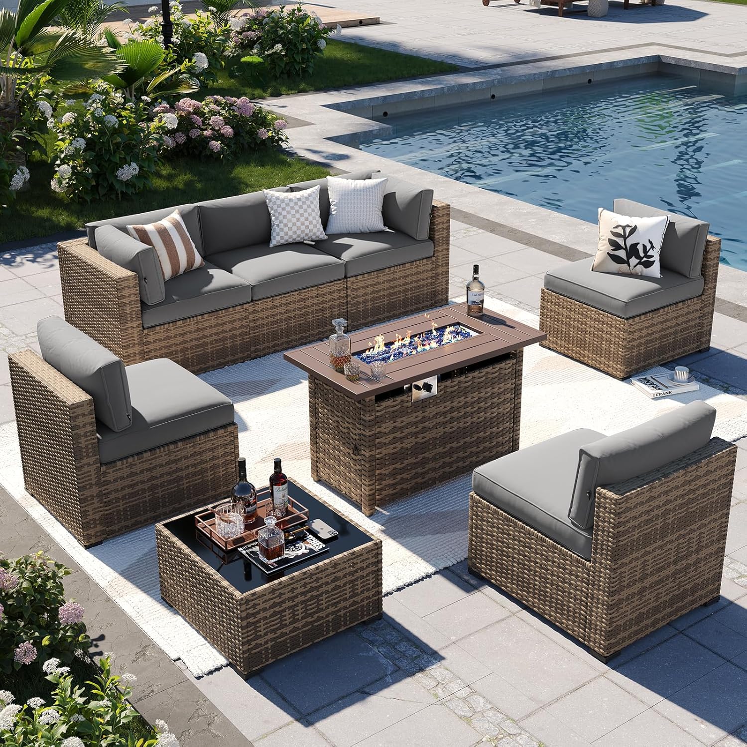 Patio Furniture Sets, 7-Piece Outdoor Patio Furniture with Thick Cushions, Wicker Outdoor Conversation Set Sectional Sofa for Backyard, Poolside, Garden
