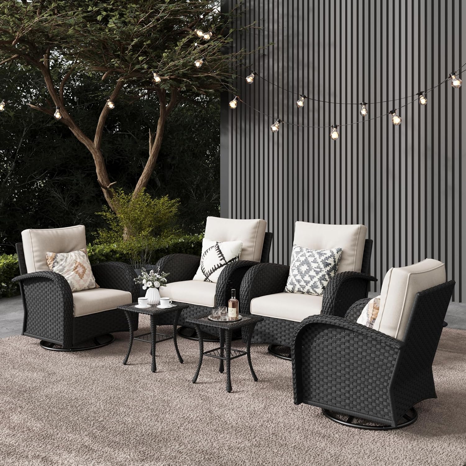 10 Pieces Outdoor Patio Furniture Set with Fire Pit Table, Rattan Wicker Sectional Swivel Rocker Chairs Sets