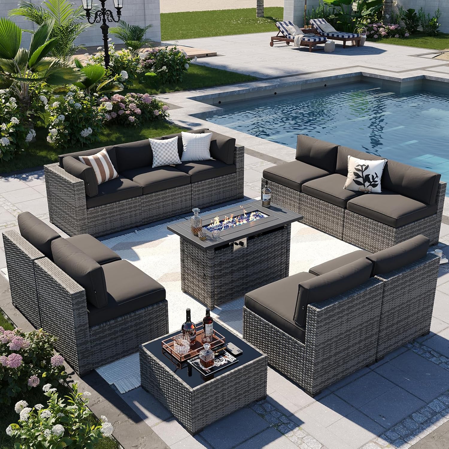 Patio Furniture Sets, 7-Piece Outdoor Patio Furniture with Thick Cushions, Wicker Outdoor Conversation Set Sectional Sofa for Backyard, Poolside, Garden