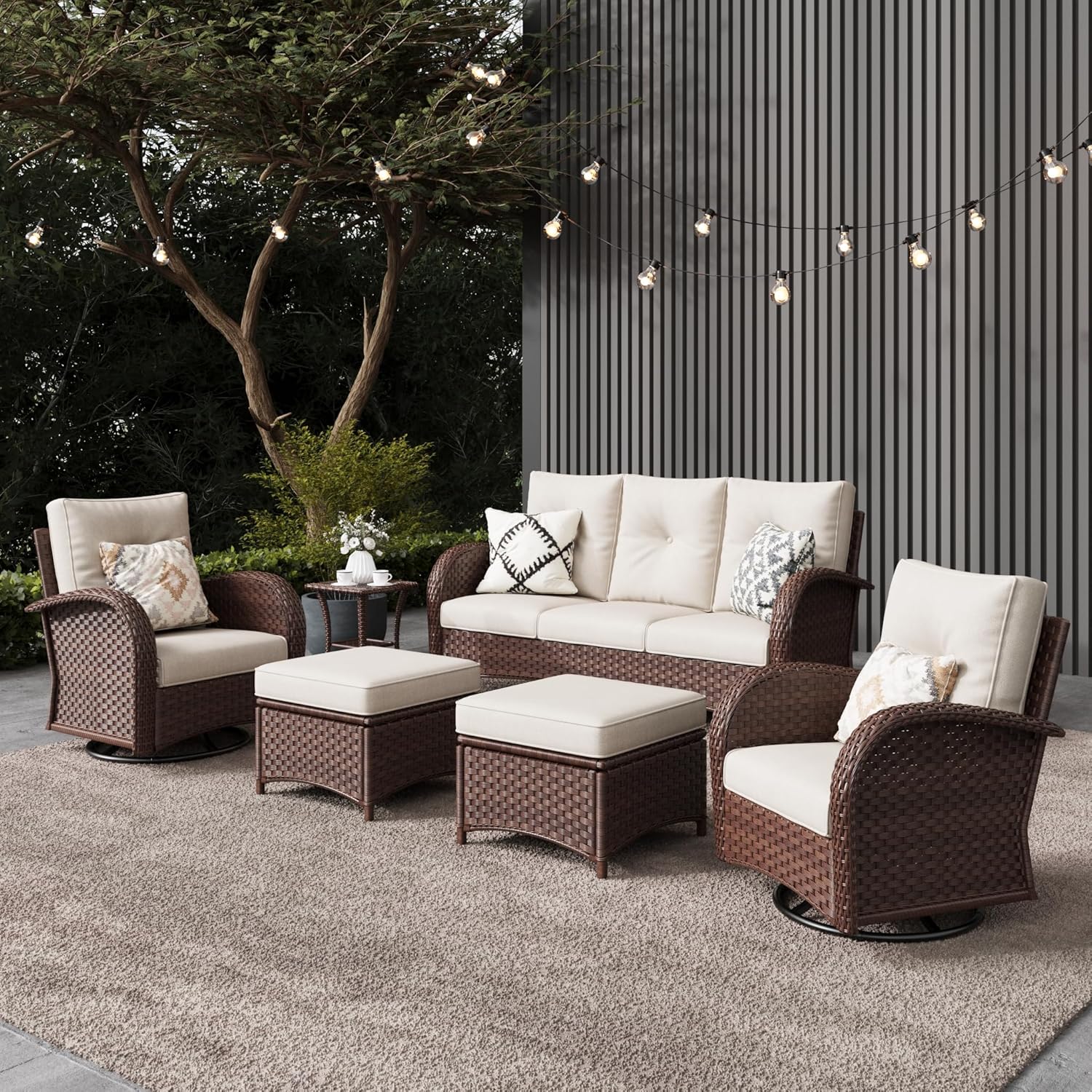 10 Pieces Outdoor Patio Furniture Set with Fire Pit Table, Rattan Wicker Sectional Swivel Rocker Chairs Sets