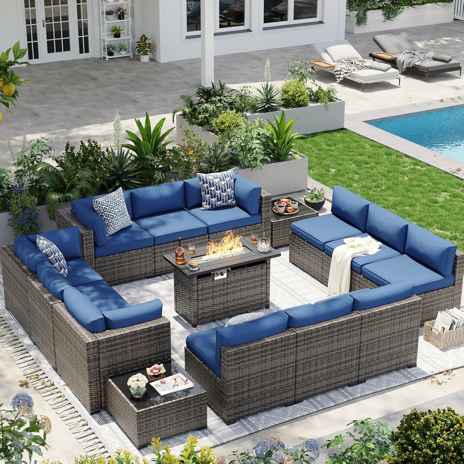 Patio Furniture Sets, 7-Piece Outdoor Patio Furniture with Thick Cushions, Wicker Outdoor Conversation Set Sectional Sofa for Backyard, Poolside, Garden