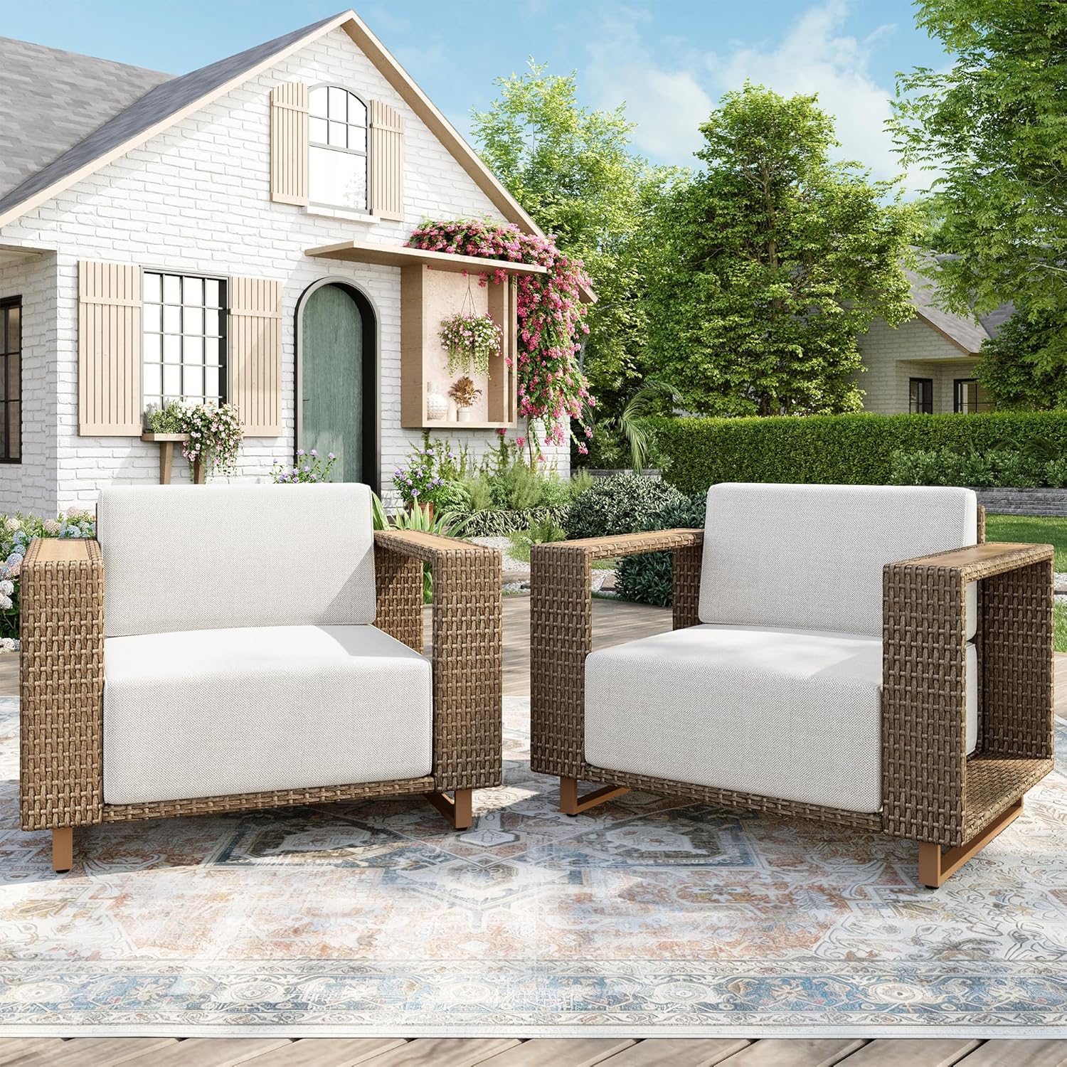 Outdoor Patio Furniture Set, 6 Piece Sectional Rattan Wicker Sofa Couch, Outdoor Conversation Sets with 10" Extra Thick Cushions for Deck Backyard Lawn
