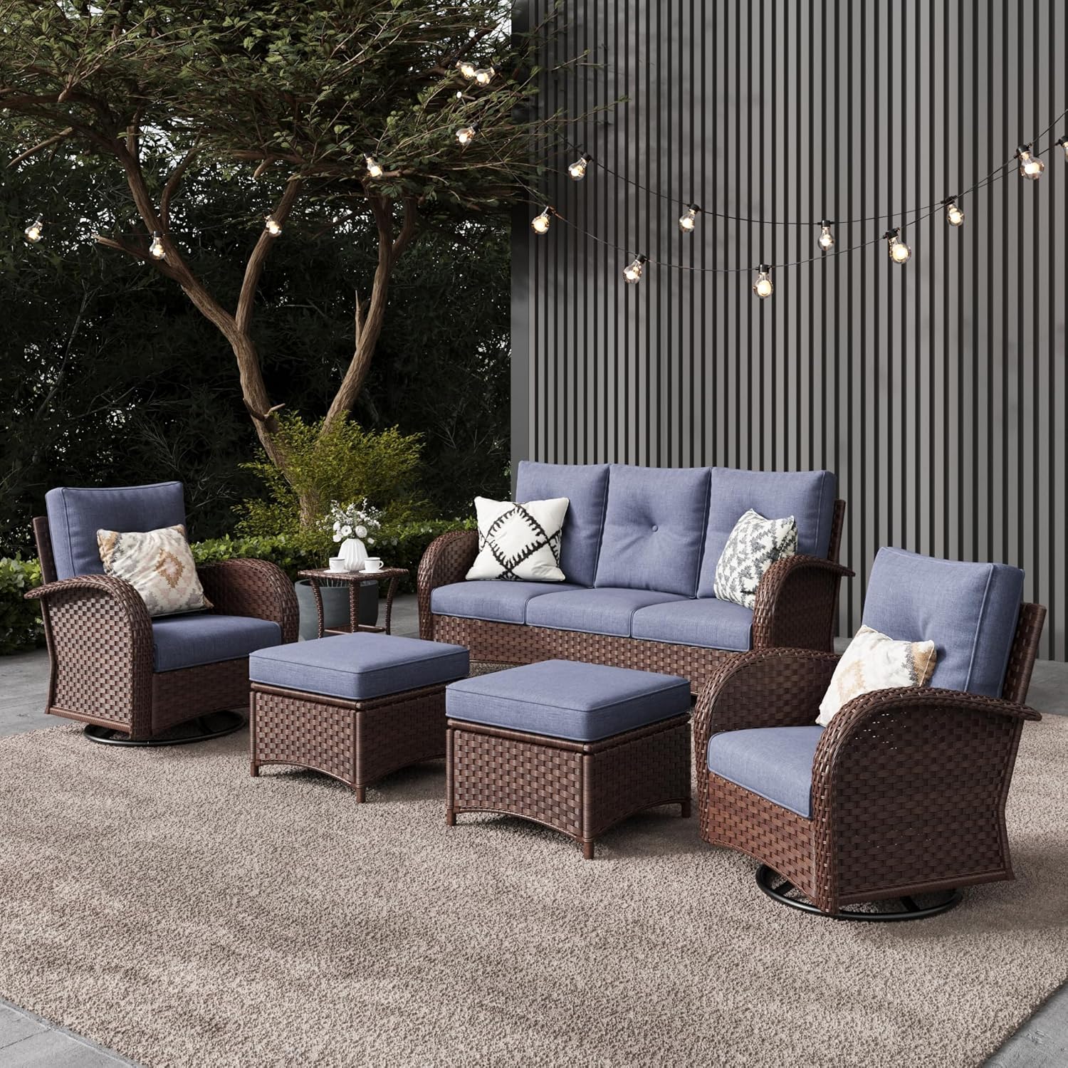 10 Pieces Outdoor Patio Furniture Set with Fire Pit Table, Rattan Wicker Sectional Swivel Rocker Chairs Sets
