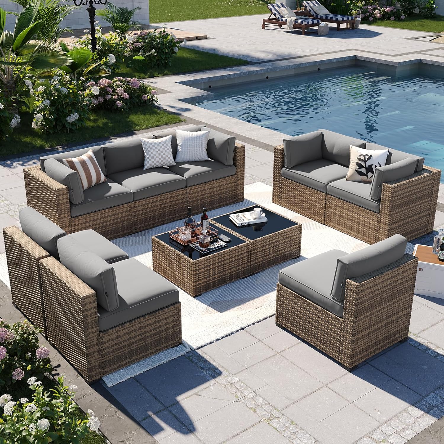 Patio Furniture Sets, 7-Piece Outdoor Patio Furniture with Thick Cushions, Wicker Outdoor Conversation Set Sectional Sofa for Backyard, Poolside, Garden
