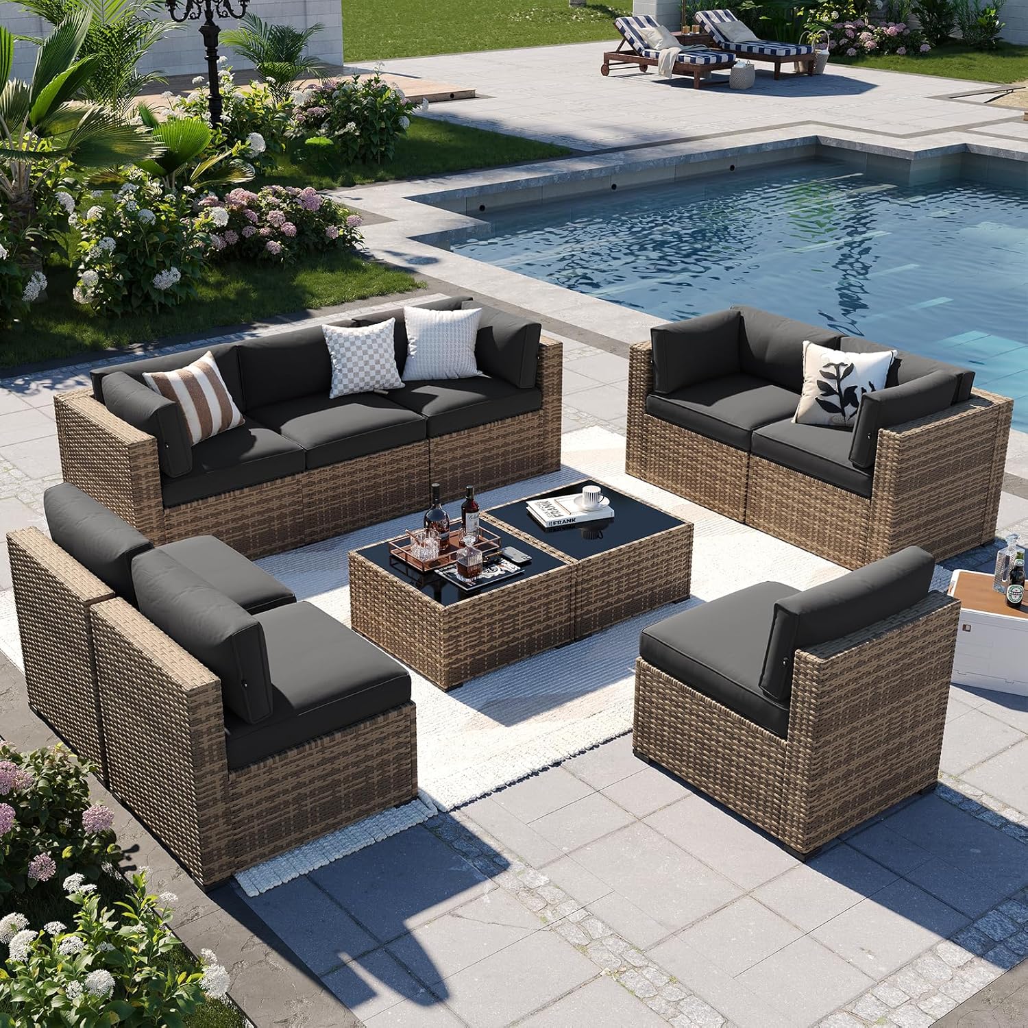 Patio Furniture Sets, 7-Piece Outdoor Patio Furniture with Thick Cushions, Wicker Outdoor Conversation Set Sectional Sofa for Backyard, Poolside, Garden