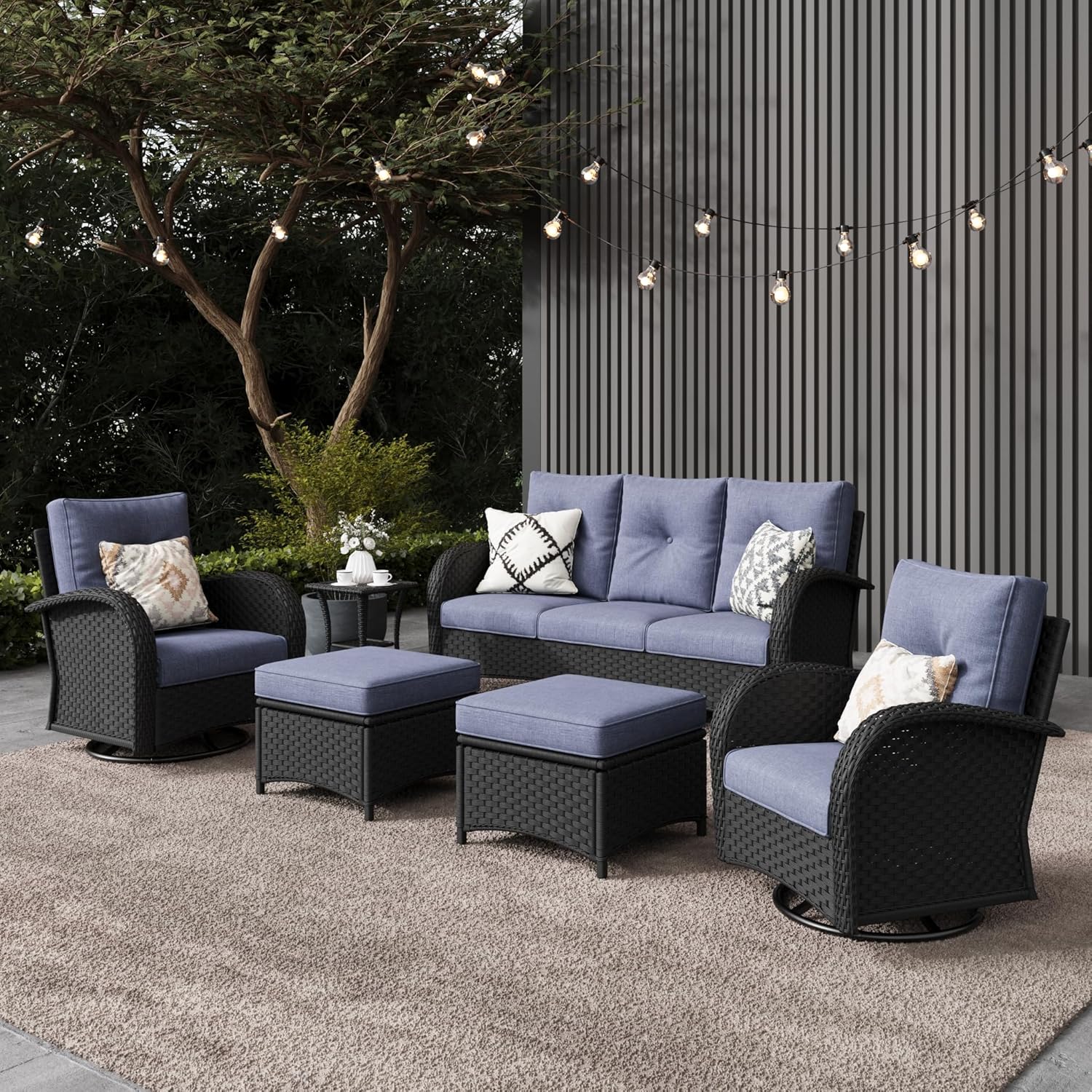 10 Pieces Outdoor Patio Furniture Set with Fire Pit Table, Rattan Wicker Sectional Swivel Rocker Chairs Sets