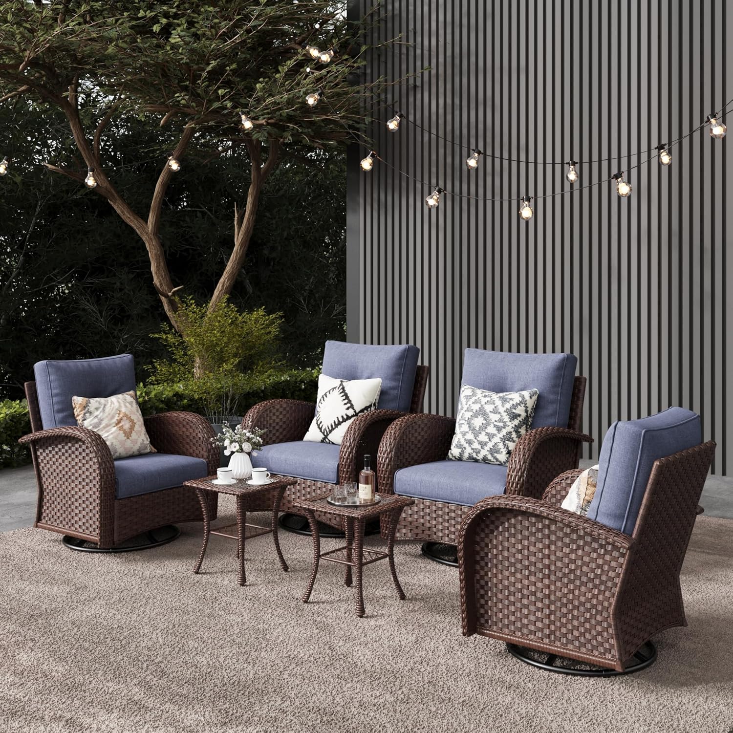10 Pieces Outdoor Patio Furniture Set with Fire Pit Table, Rattan Wicker Sectional Swivel Rocker Chairs Sets