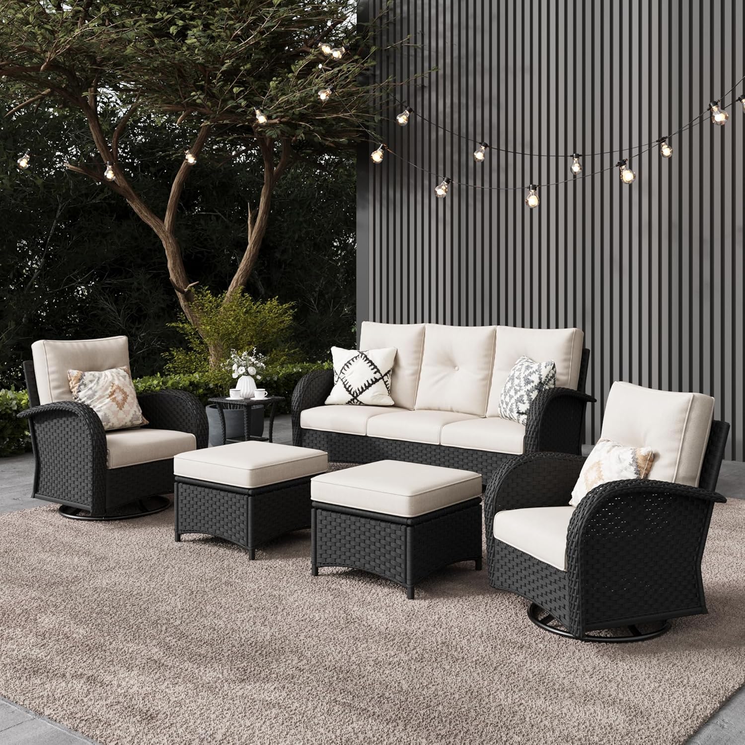 10 Pieces Outdoor Patio Furniture Set with Fire Pit Table, Rattan Wicker Sectional Swivel Rocker Chairs Sets