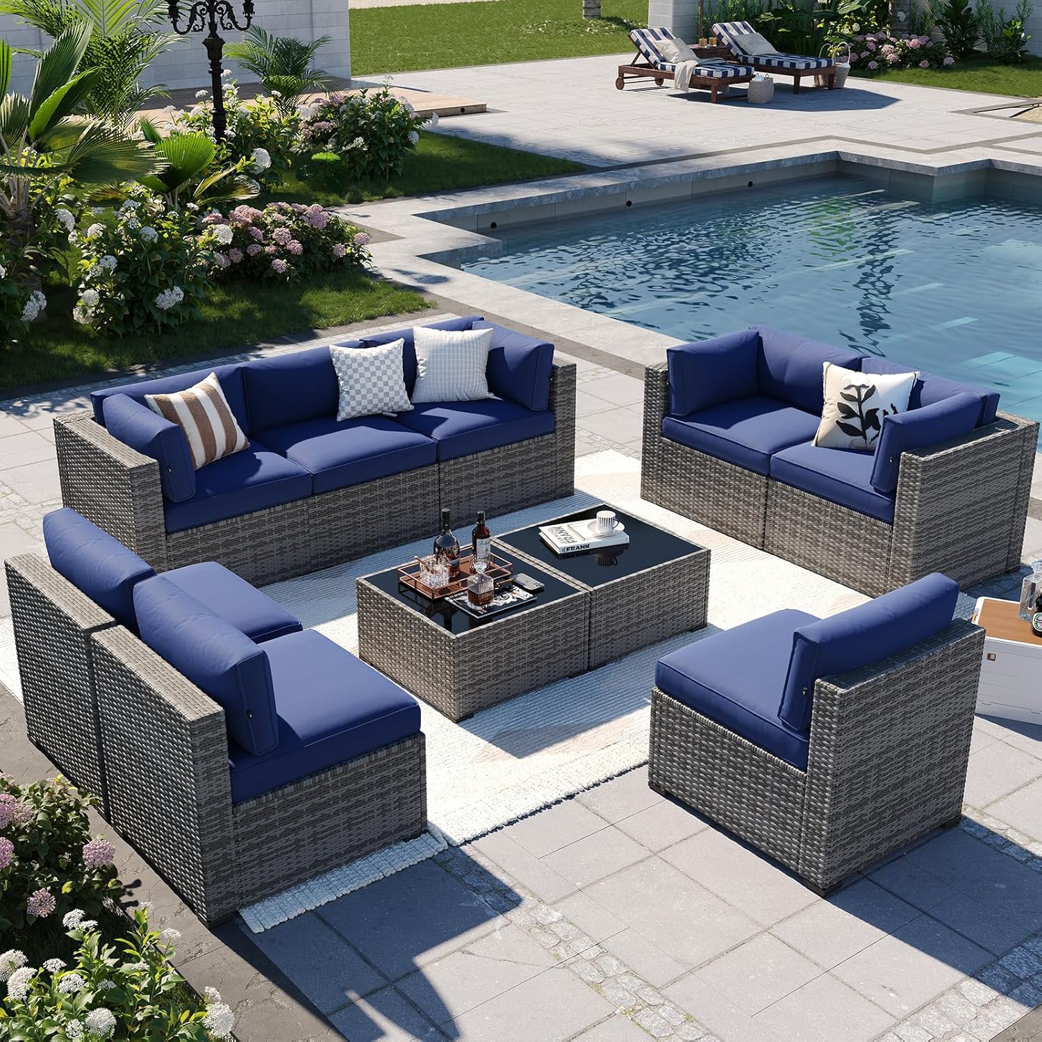 Patio Furniture Sets, 7-Piece Outdoor Patio Furniture with Thick Cushions, Wicker Outdoor Conversation Set Sectional Sofa for Backyard, Poolside, Garden
