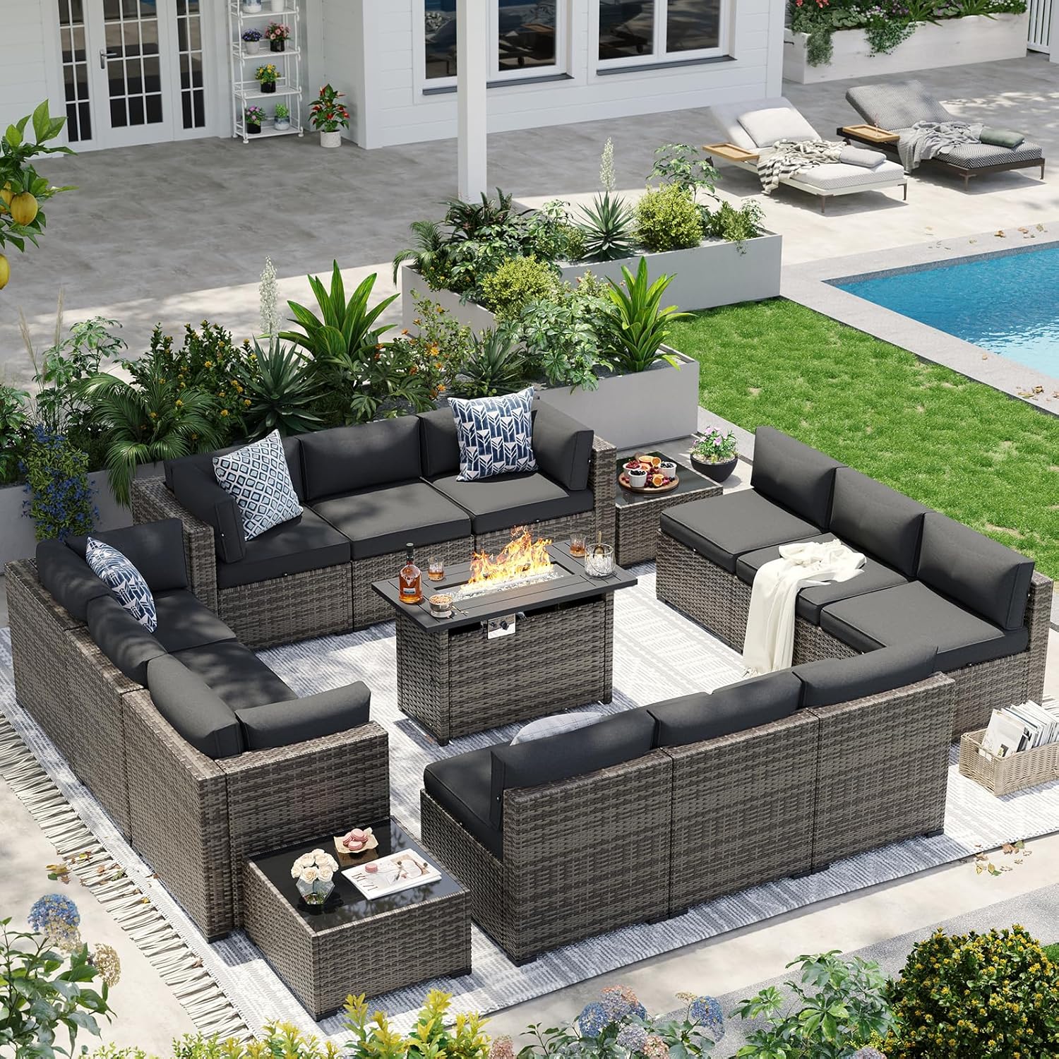 Patio Furniture Sets, 7-Piece Outdoor Patio Furniture with Thick Cushions, Wicker Outdoor Conversation Set Sectional Sofa for Backyard, Poolside, Garden