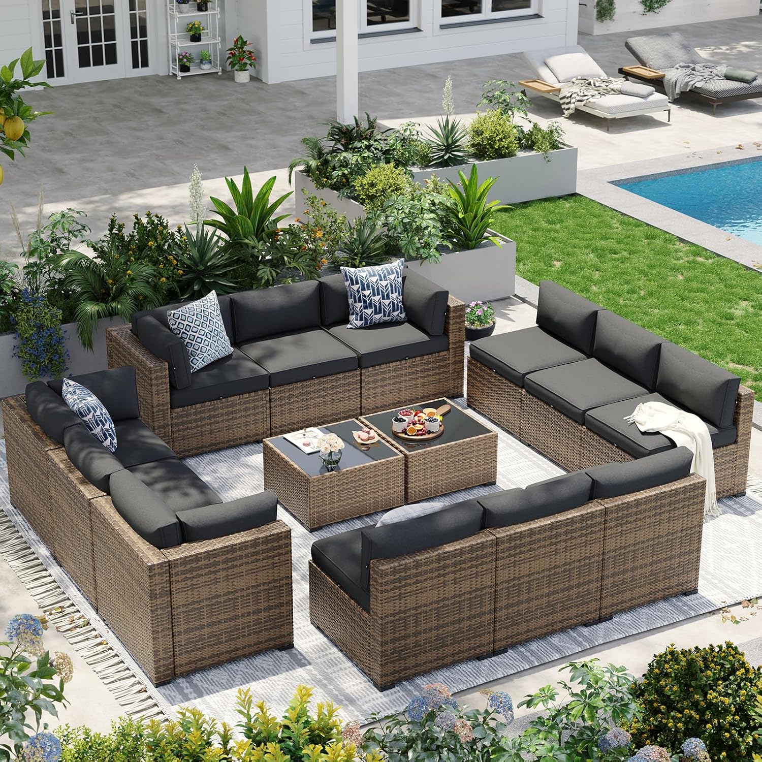 Patio Furniture Sets, 7-Piece Outdoor Patio Furniture with Thick Cushions, Wicker Outdoor Conversation Set Sectional Sofa for Backyard, Poolside, Garden