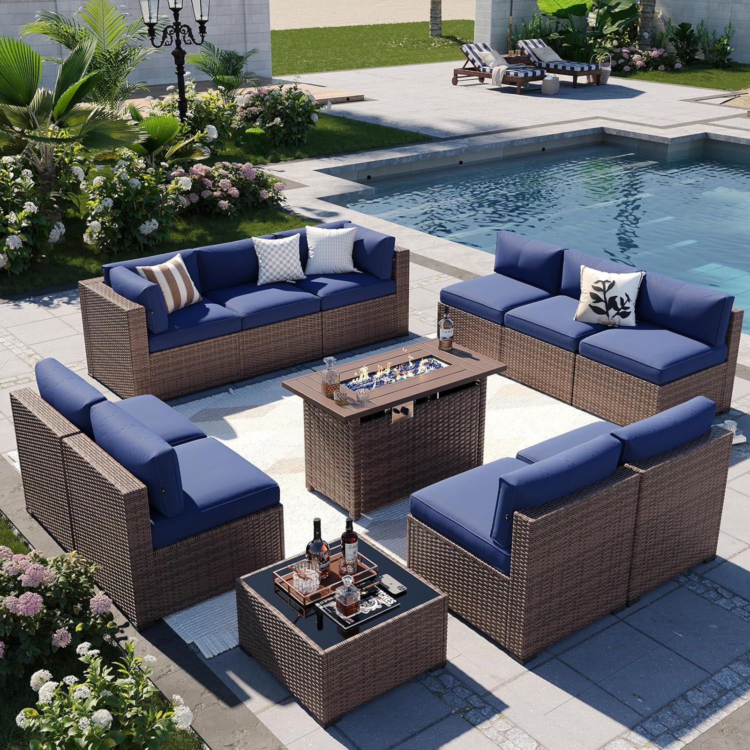 Patio Furniture Sets, 7-Piece Outdoor Patio Furniture with Thick Cushions, Wicker Outdoor Conversation Set Sectional Sofa for Backyard, Poolside, Garden