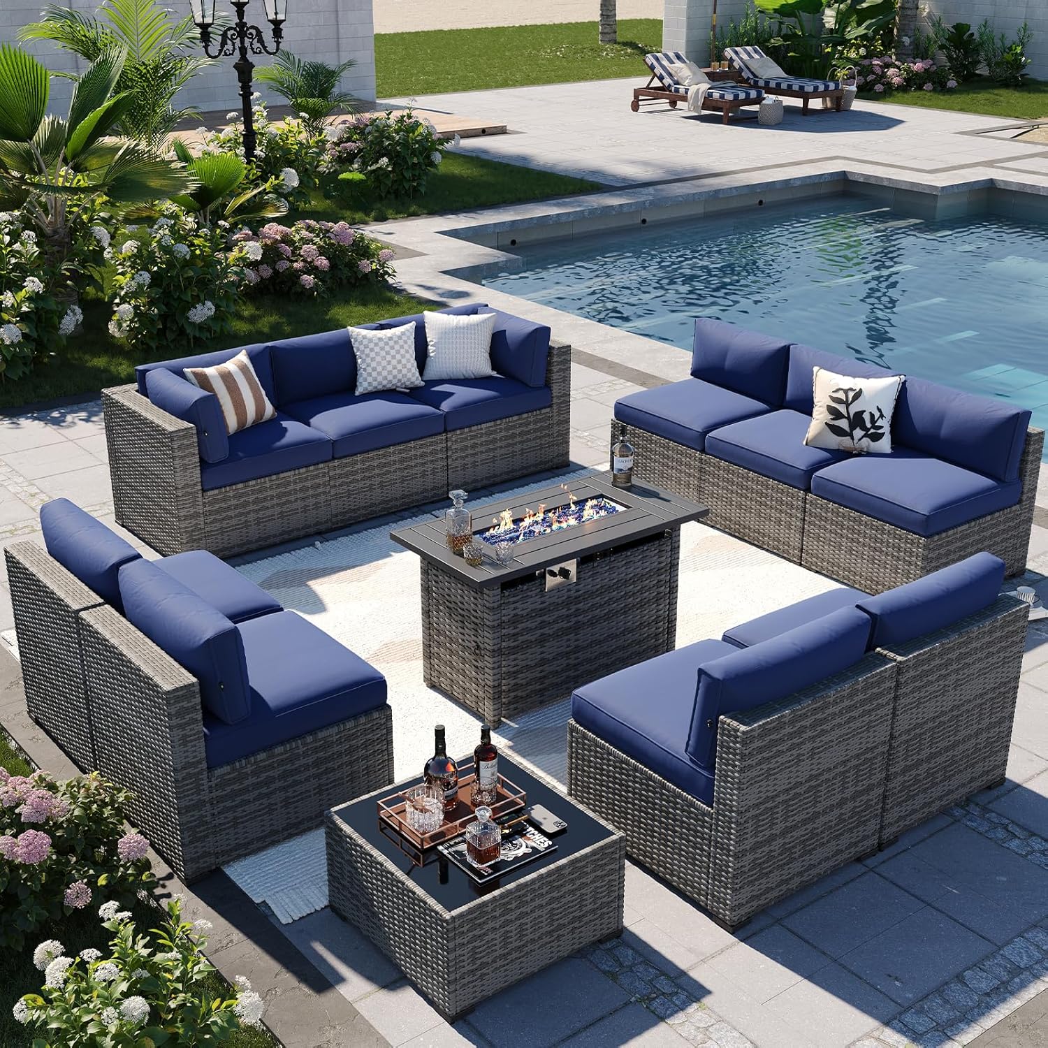 Patio Furniture Sets, 7-Piece Outdoor Patio Furniture with Thick Cushions, Wicker Outdoor Conversation Set Sectional Sofa for Backyard, Poolside, Garden