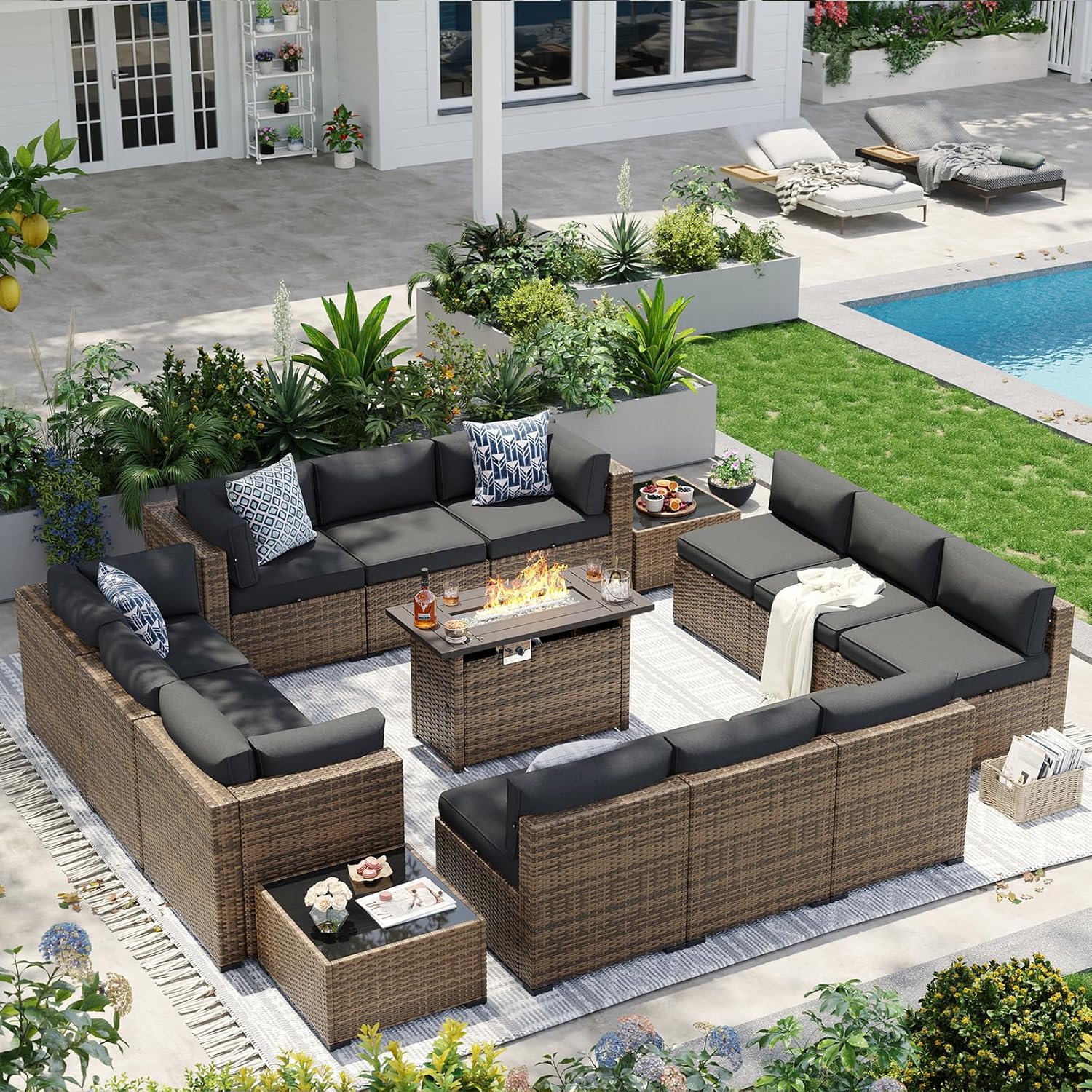 Patio Furniture Sets, 7-Piece Outdoor Patio Furniture with Thick Cushions, Wicker Outdoor Conversation Set Sectional Sofa for Backyard, Poolside, Garden