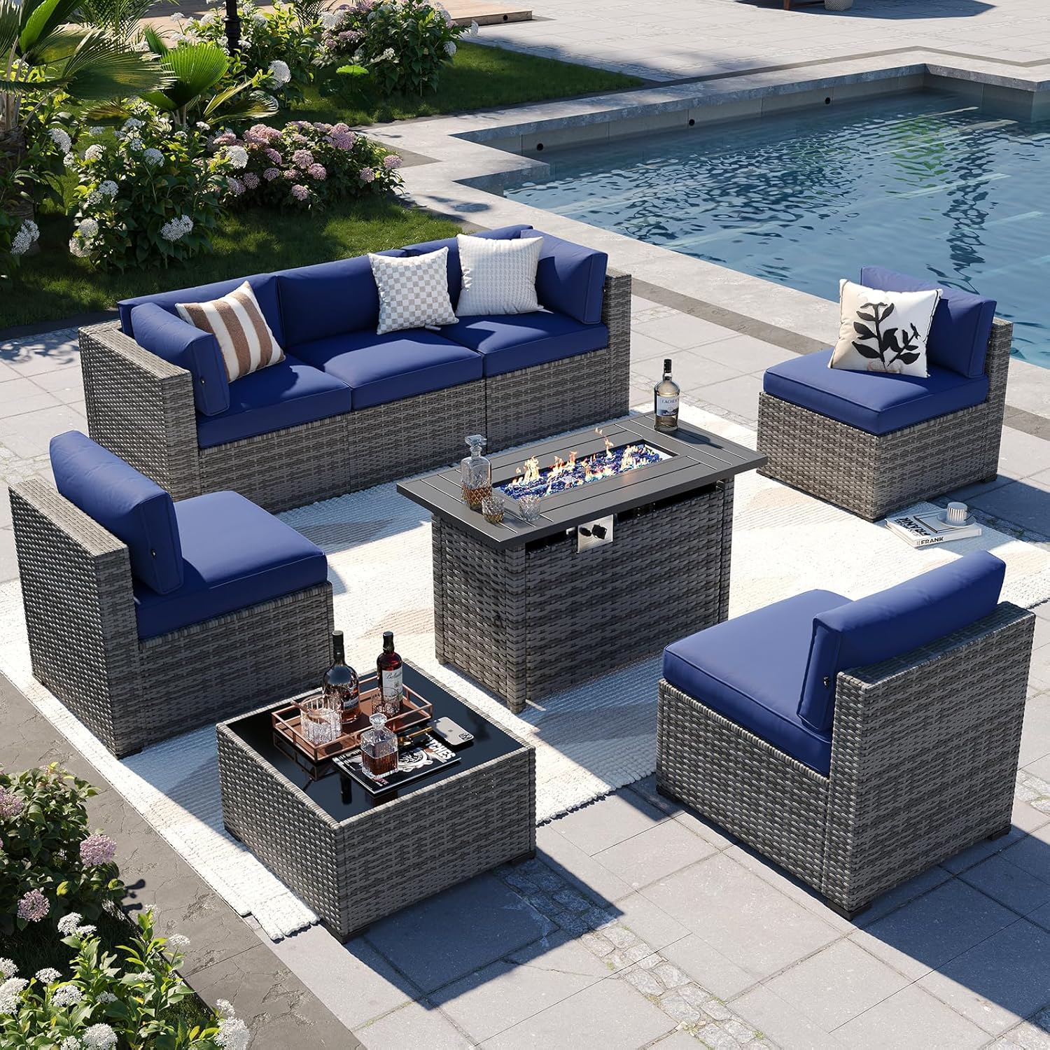 Patio Furniture Sets, 7-Piece Outdoor Patio Furniture with Thick Cushions, Wicker Outdoor Conversation Set Sectional Sofa for Backyard, Poolside, Garden