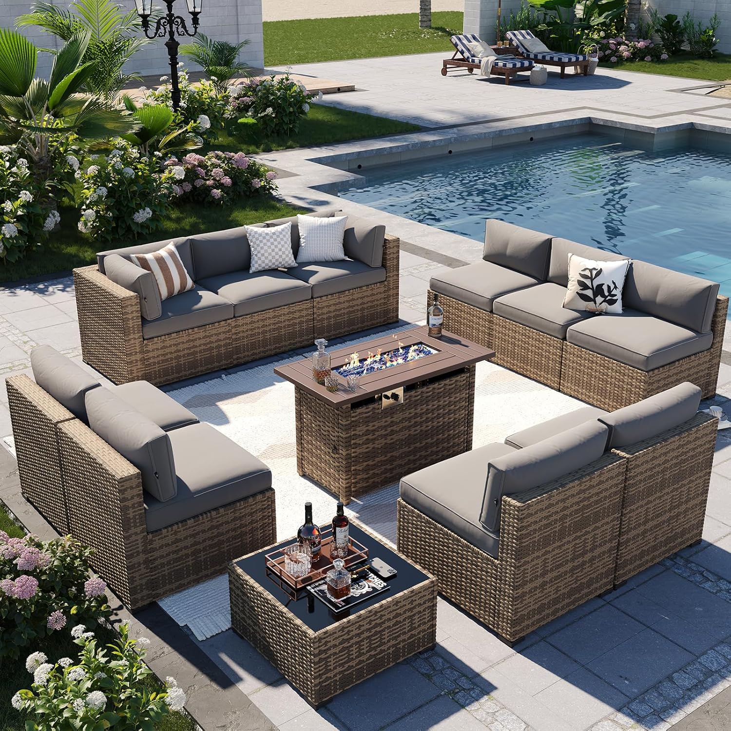 Patio Furniture Sets, 7-Piece Outdoor Patio Furniture with Thick Cushions, Wicker Outdoor Conversation Set Sectional Sofa for Backyard, Poolside, Garden