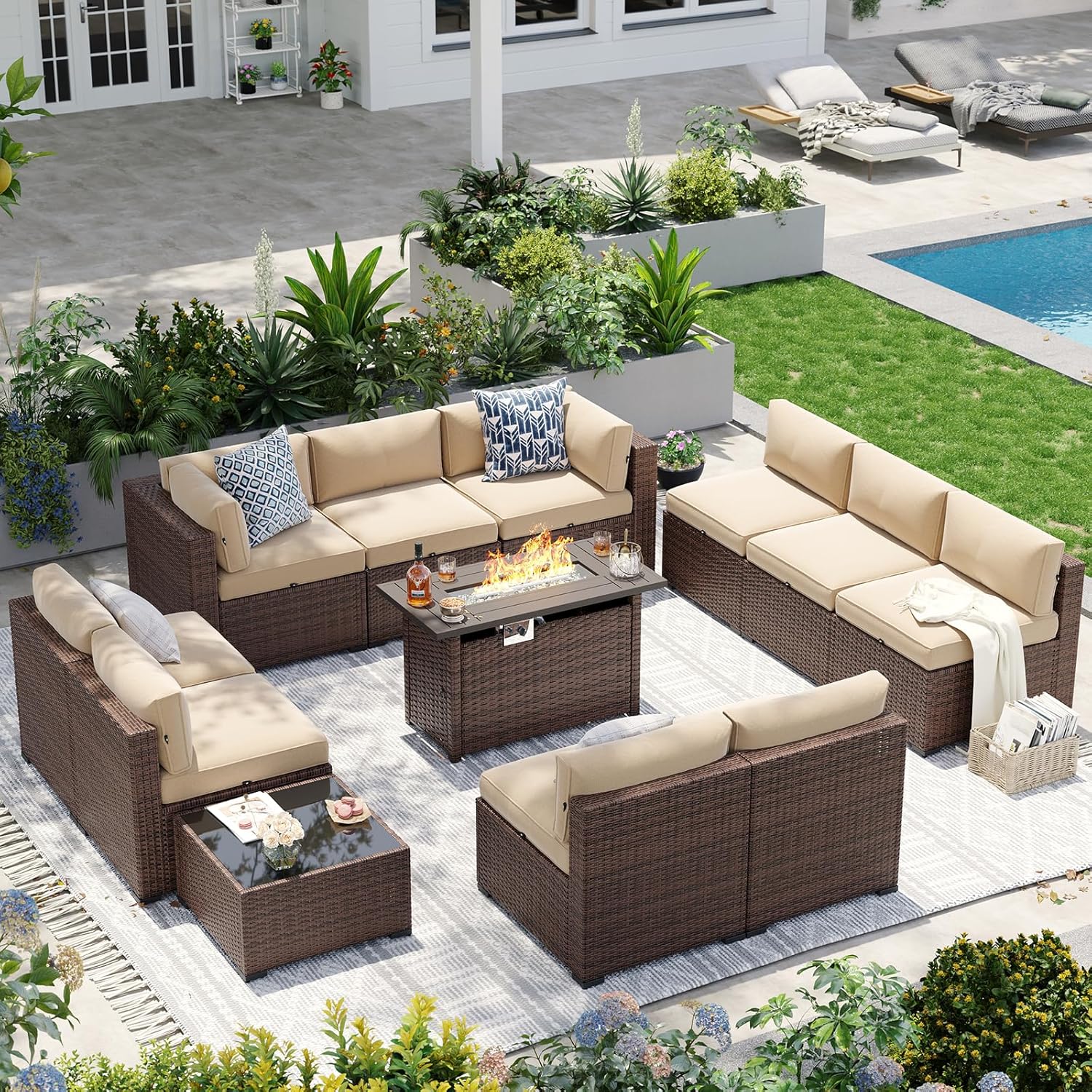 Patio Furniture Sets, 7-Piece Outdoor Patio Furniture with Thick Cushions, Wicker Outdoor Conversation Set Sectional Sofa for Backyard, Poolside, Garden