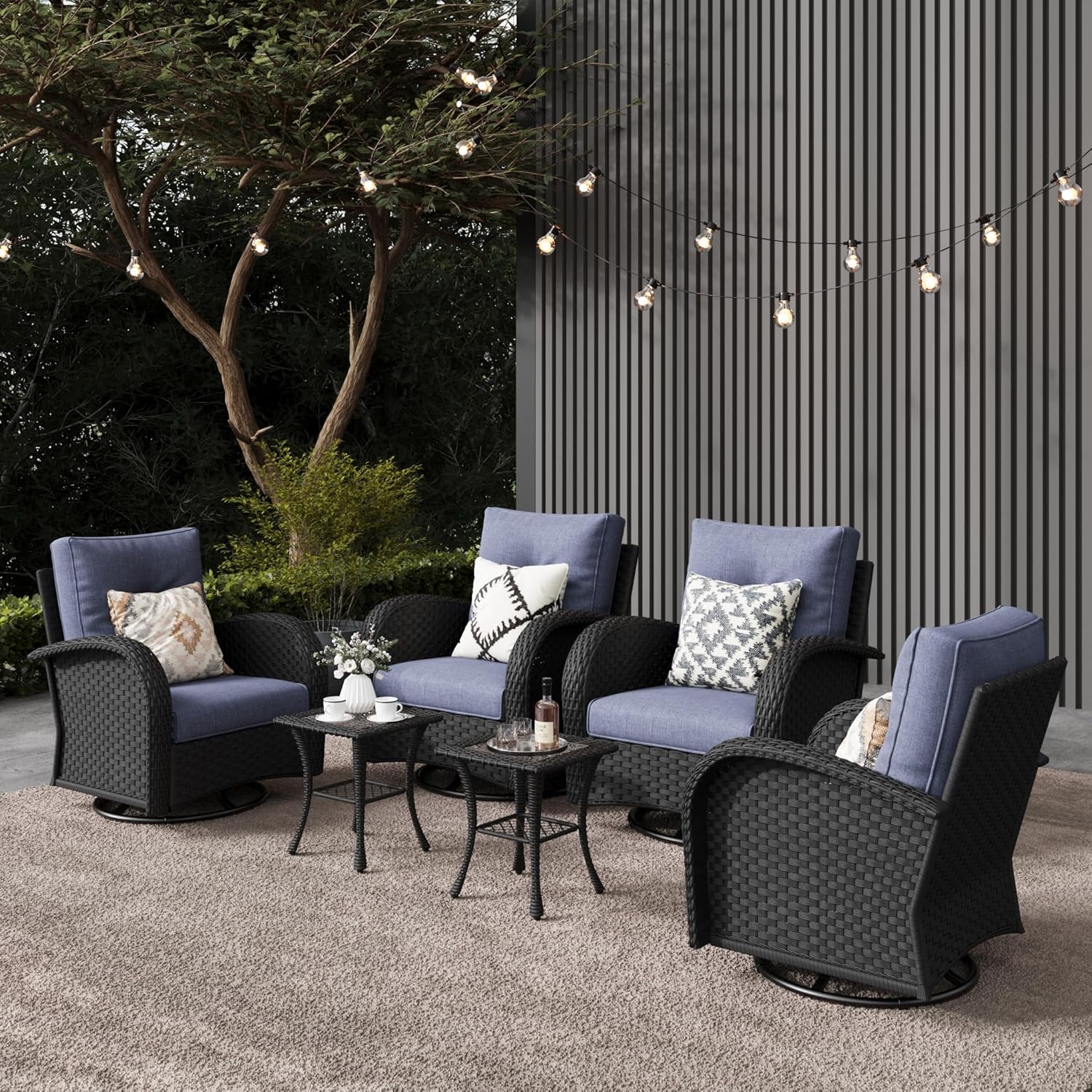 10 Pieces Outdoor Patio Furniture Set with Fire Pit Table, Rattan Wicker Sectional Swivel Rocker Chairs Sets