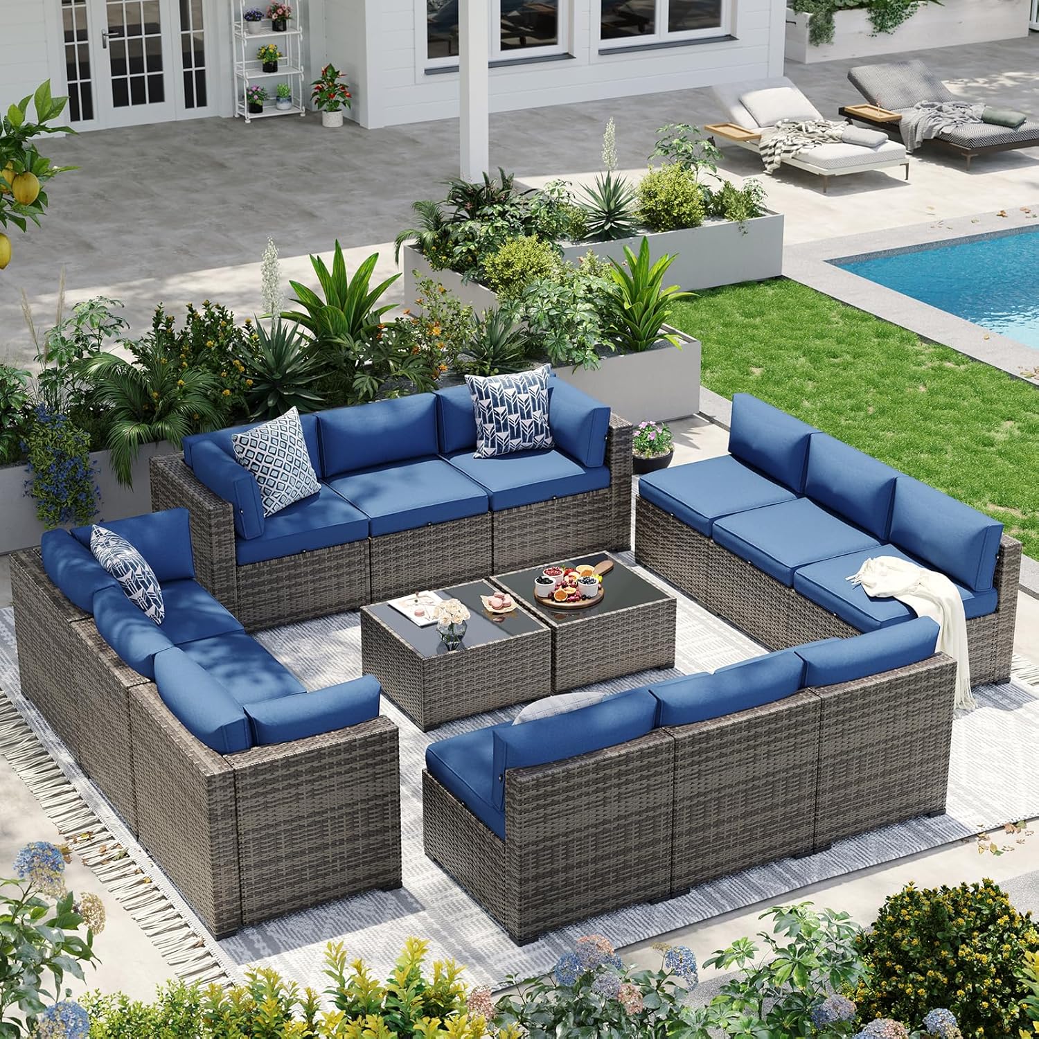 Patio Furniture Sets, 7-Piece Outdoor Patio Furniture with Thick Cushions, Wicker Outdoor Conversation Set Sectional Sofa for Backyard, Poolside, Garden