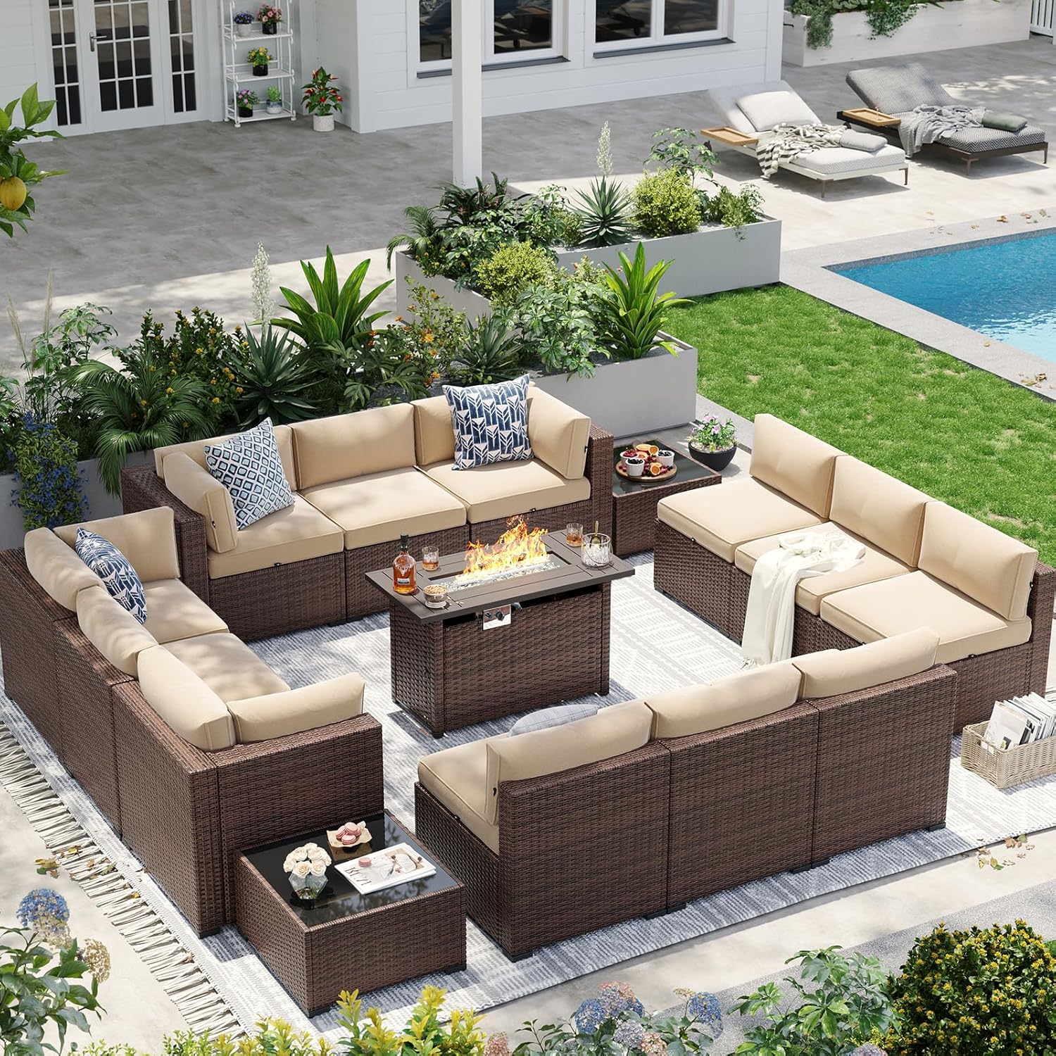 Patio Furniture Sets, 7-Piece Outdoor Patio Furniture with Thick Cushions, Wicker Outdoor Conversation Set Sectional Sofa for Backyard, Poolside, Garden